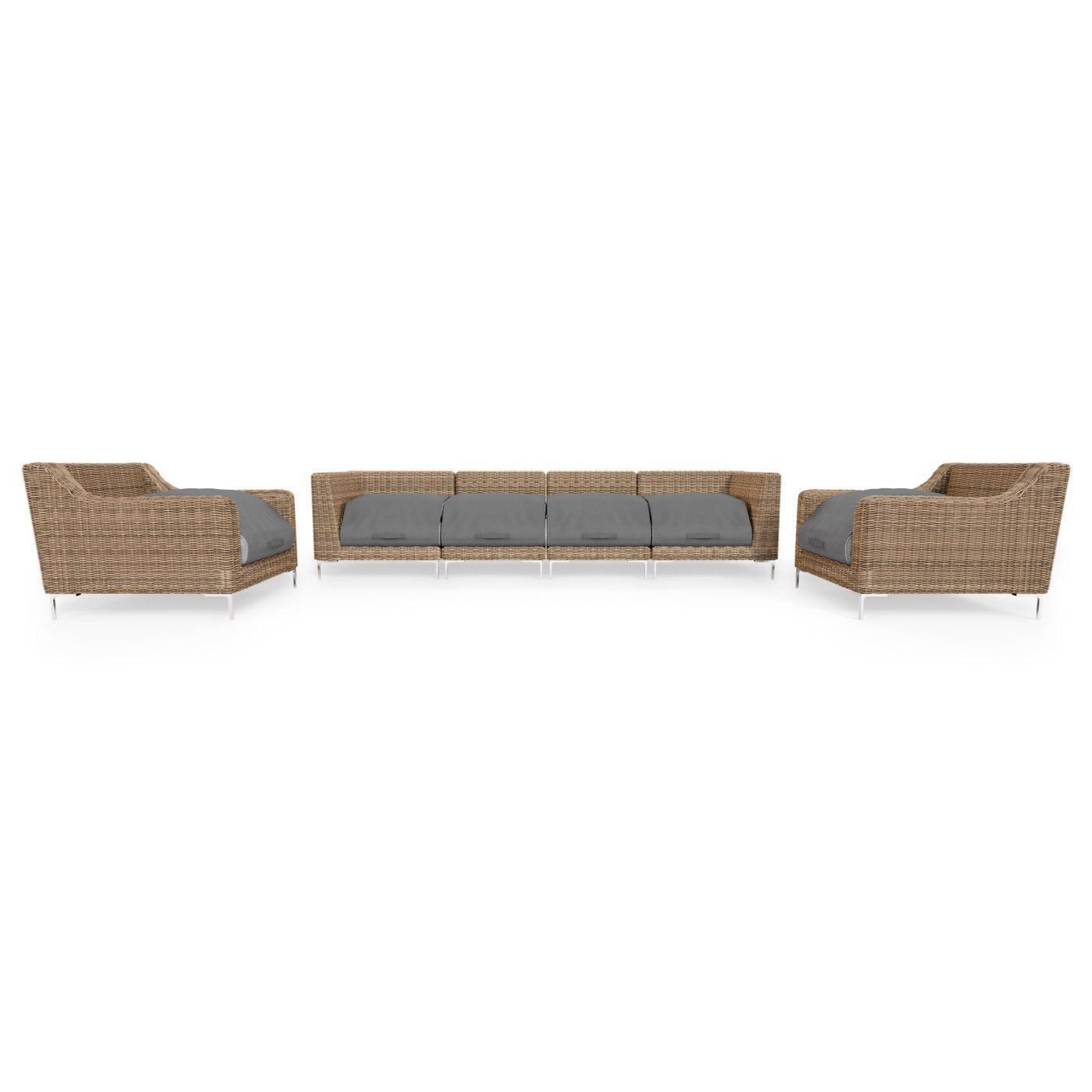 Outer PS-OUT-00142 Brown Wicker Outdoor Sofa w/ Armchairs - 6 Seat - Fully Covered Cushions thumbnail