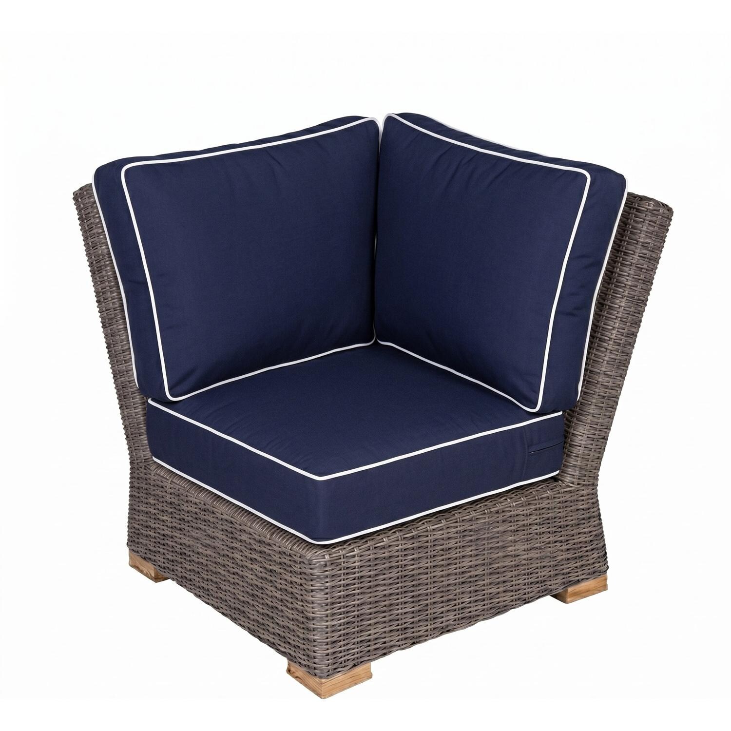 Sanibel Wicker Sectional Corner Chair w/ Sunbrella Cushions in Canvas Navy by Royal Teak Collection