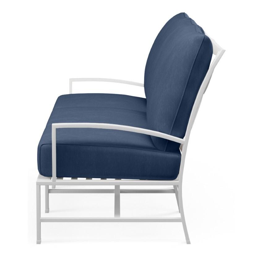 Bristol 3 Person Aluminum Sofa w/ Self Welt in White/Spectrum Indigo by Sunset West - Side View - White Background thumbnail