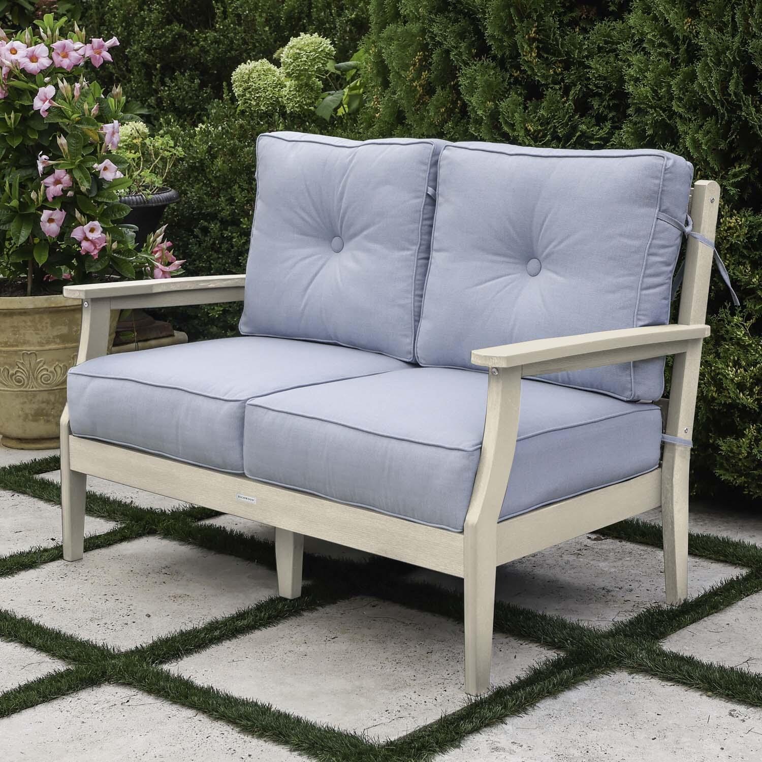 Blushing Bay 2 Person Recycled Plastic Loveseat in Bliss Dew/Whitewash by Lakeview Outdoor Designs - Right Angled - Lifestyle thumbnail