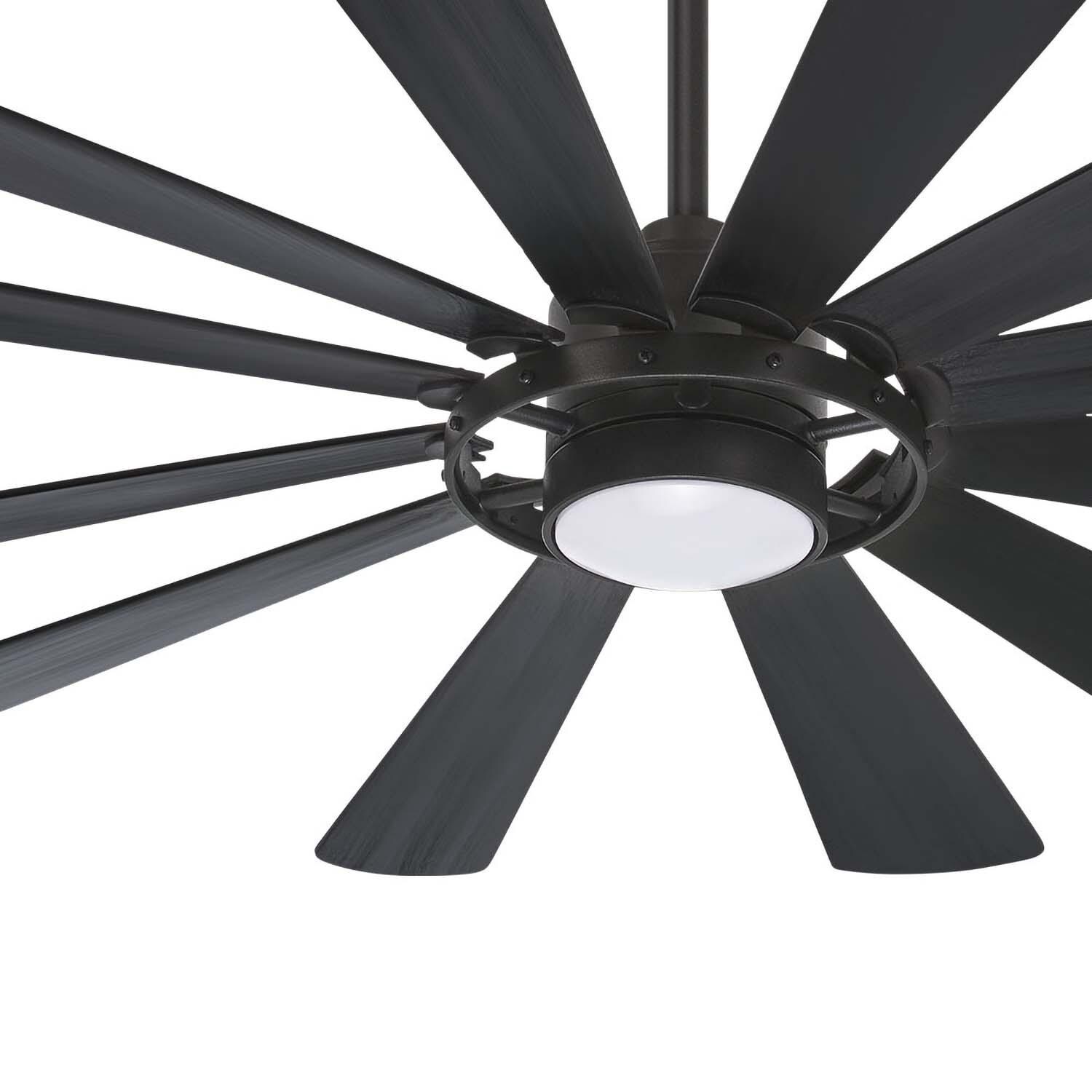 Minka-Aire F870L-TCL Windmolen 65-Inch 12-Blade LED Ceiling Fan in Textured Coal Finish w/ Coal Ashwood Blades & Etched Lens - Closeup thumbnail