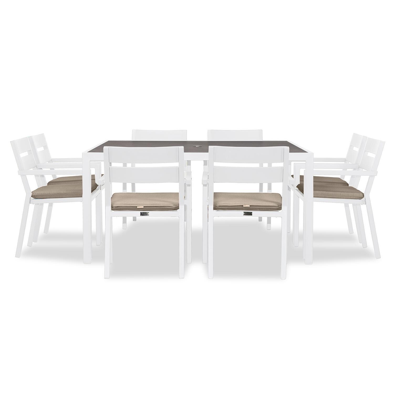 Calm Bay 9 Pc Square Dining Set in White/Heather Beige by Lakeview - White Background 3 thumbnail