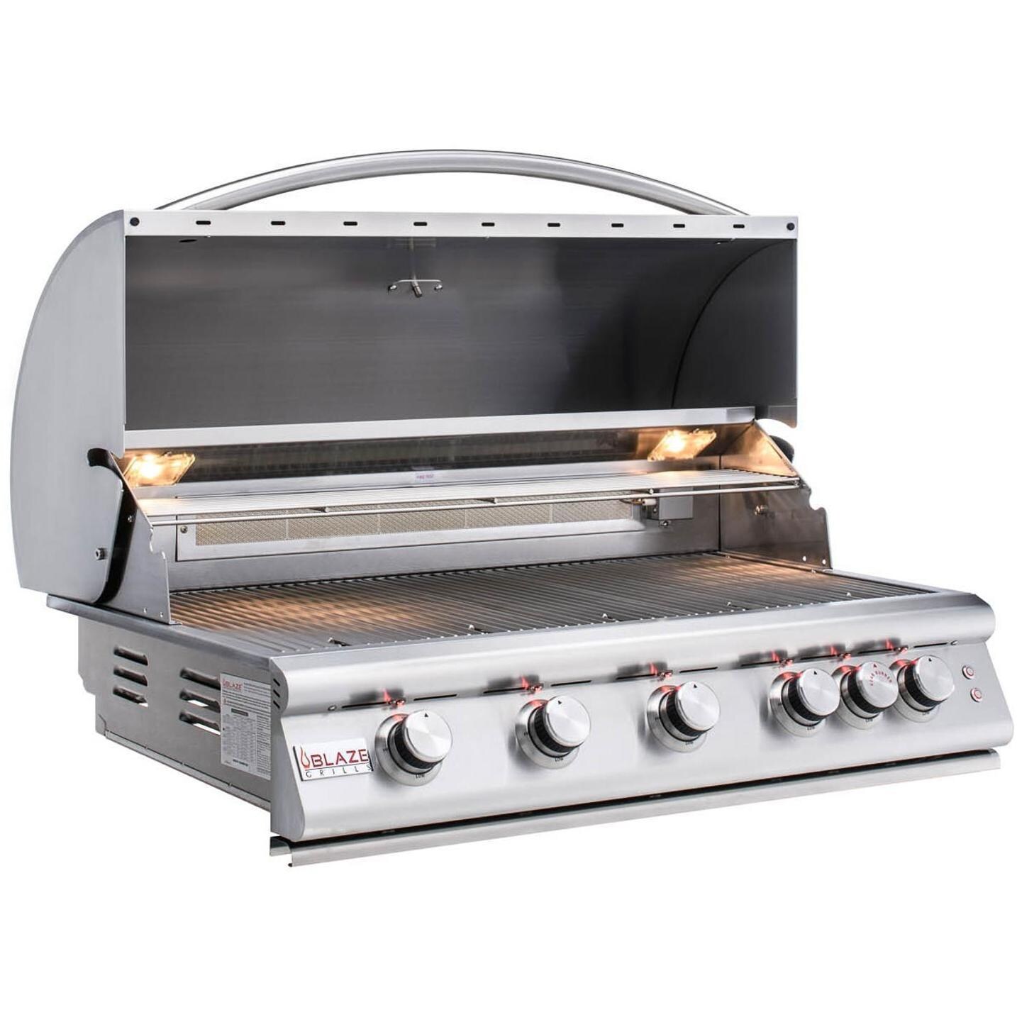 Blaze BLZ-5LTE2-LP Premium LTE 40-Inch 5-Burner Built-In Propane Grill With Rear Infrared Burner & Grill Lights - Hood Open thumbnail