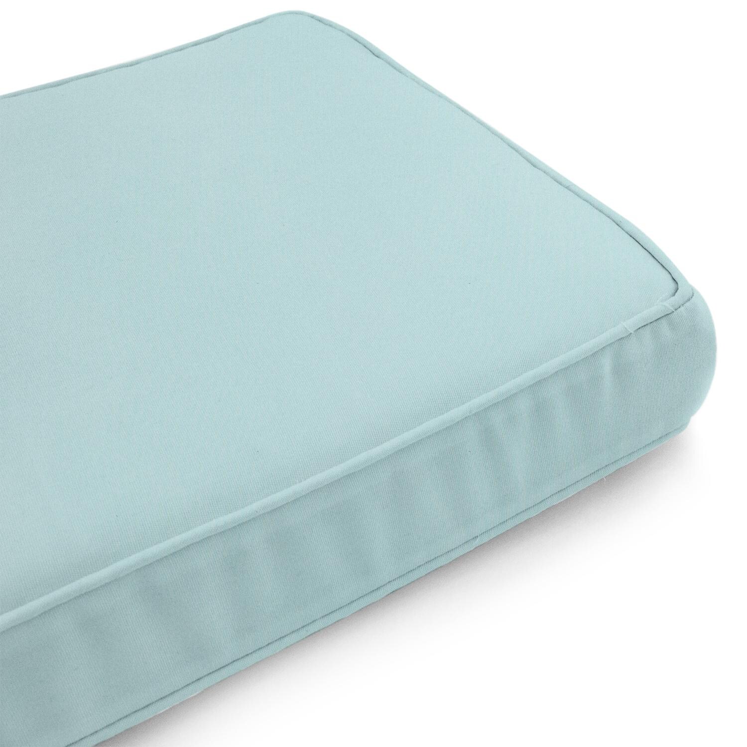 Sunbrella Canvas Glacier Large Outdoor Replacement Bench Cushion W/ Piping By UltimatePatio.com - Corner Detail thumbnail