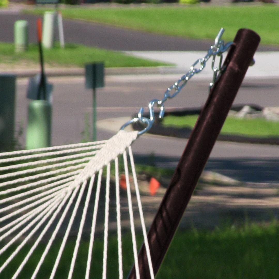 Ultimate Patio Classic Double Rope Hammock w/ 15-Foot Steel Beam Stand - White - Stand Connection Detail thumbnail