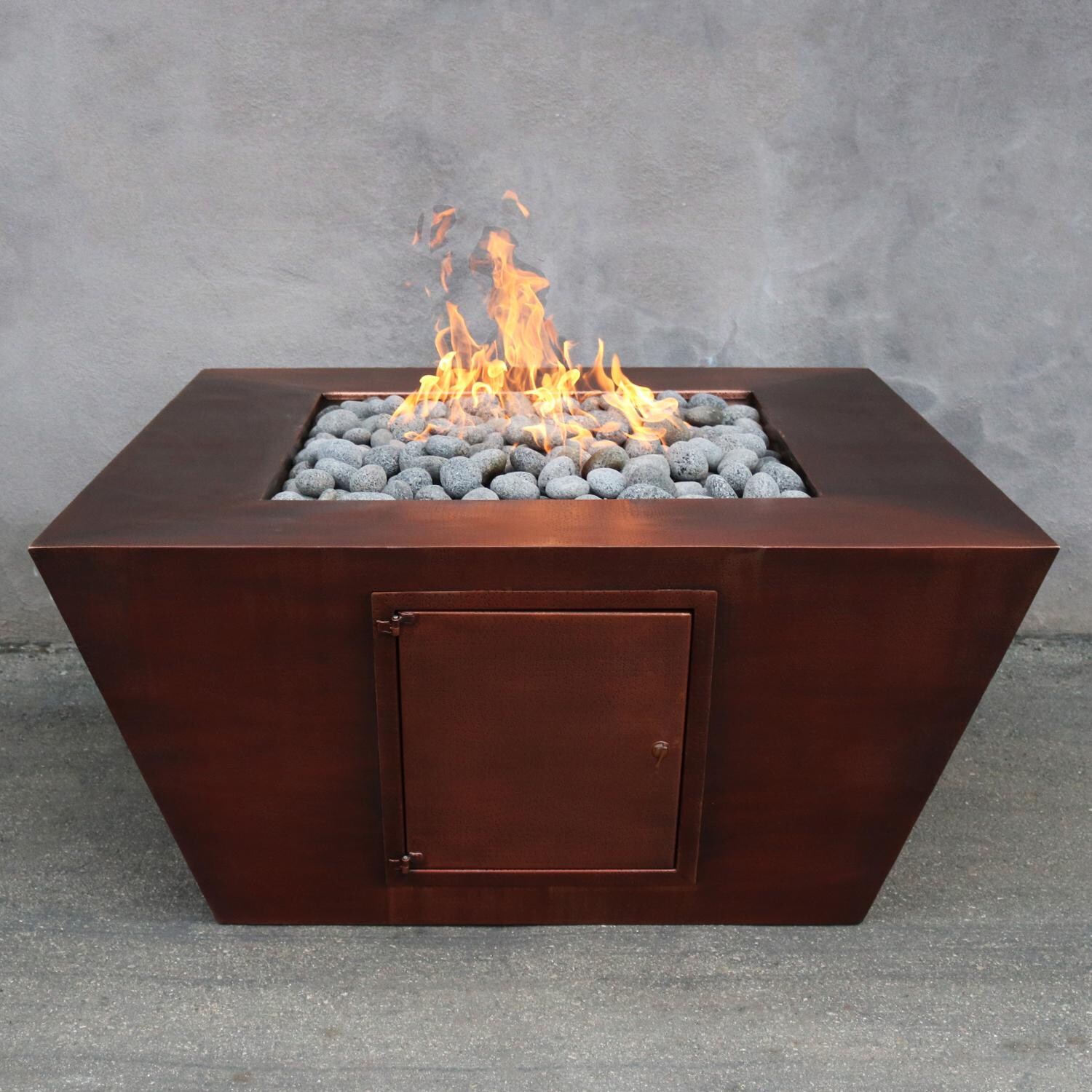 Amere 48 Inch Match Light Square Copper Propane Fire Pit in Hammered Copper By The Outdoor Plus