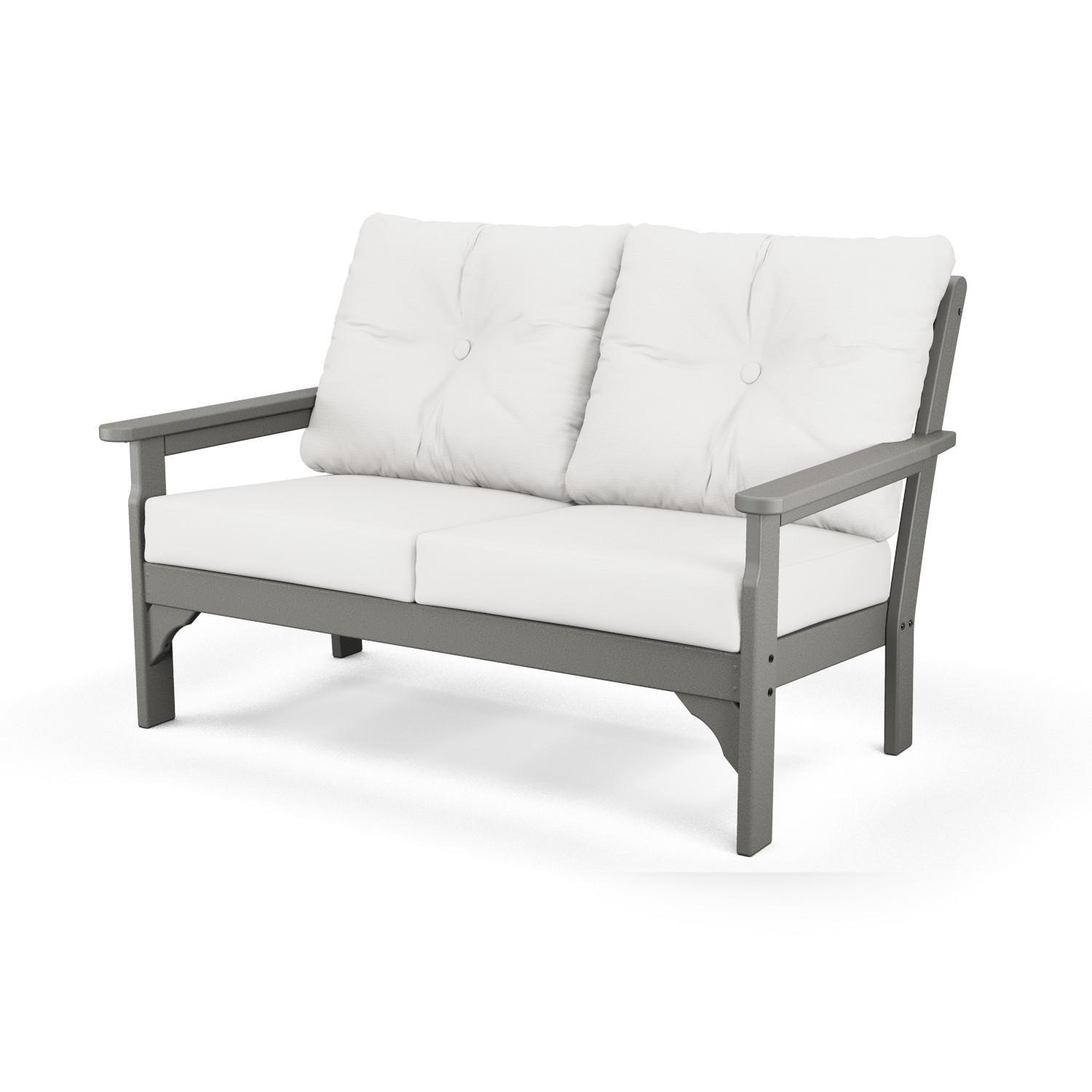 POLYWOOD Vineyard Slate Grey & Natural Linen Deep Seating Settee thumbnail
