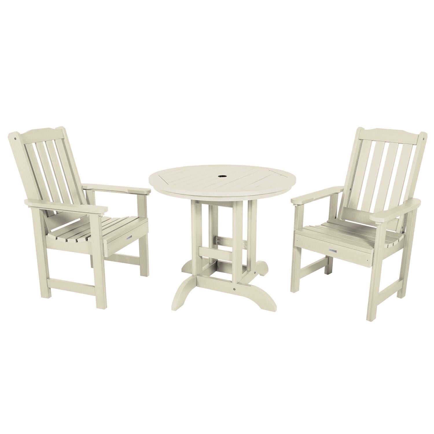 Hart Lane 3 Pc Recycled Plastic Round Dining Set in Whitewash By Lakeview Outdoor Designs - White Background thumbnail