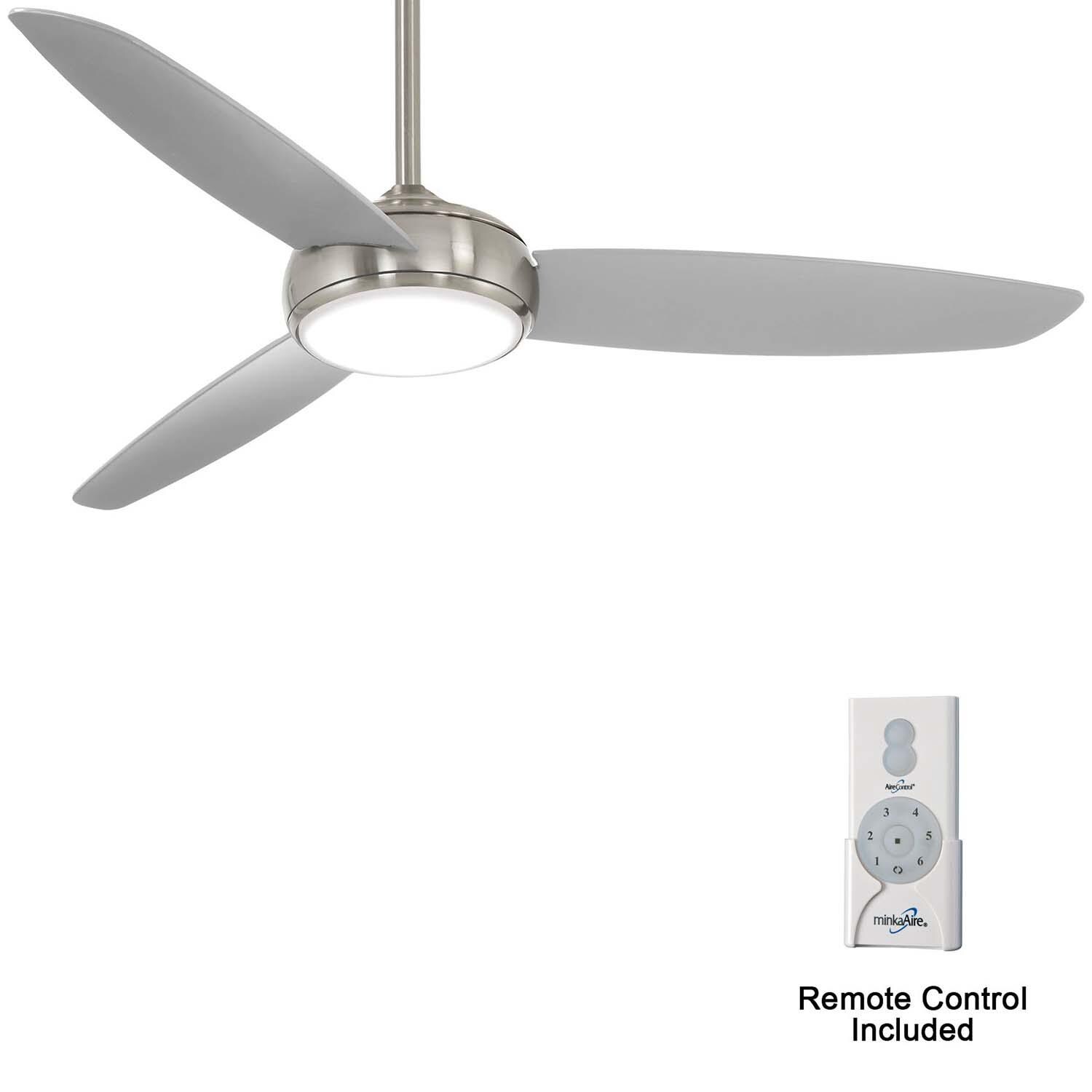 Minka-Aire F465L-BNW Concept IV 54-Inch 3-Blade LED Smart Ceiling Fan in Brushed Nickel Wet Finish w/ Silver Blades & Etched Opal Glass - Remote Included thumbnail
