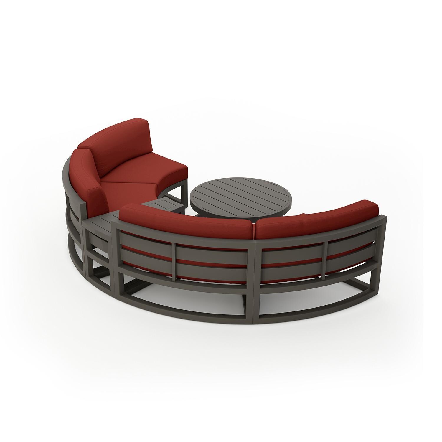 Misty Cove 4 Piece Curve Sectional Set in Slate w/Coffee Table & Canvas Henna Cushions by Lakeview - Complete Set - White Background thumbnail