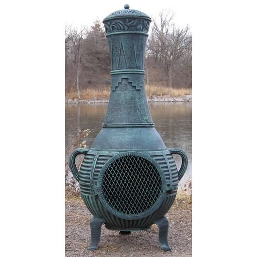 The Blue Rooster Pine Style Cast Aluminum Chiminea With Propane Gas Conversion Kit - Antique Green