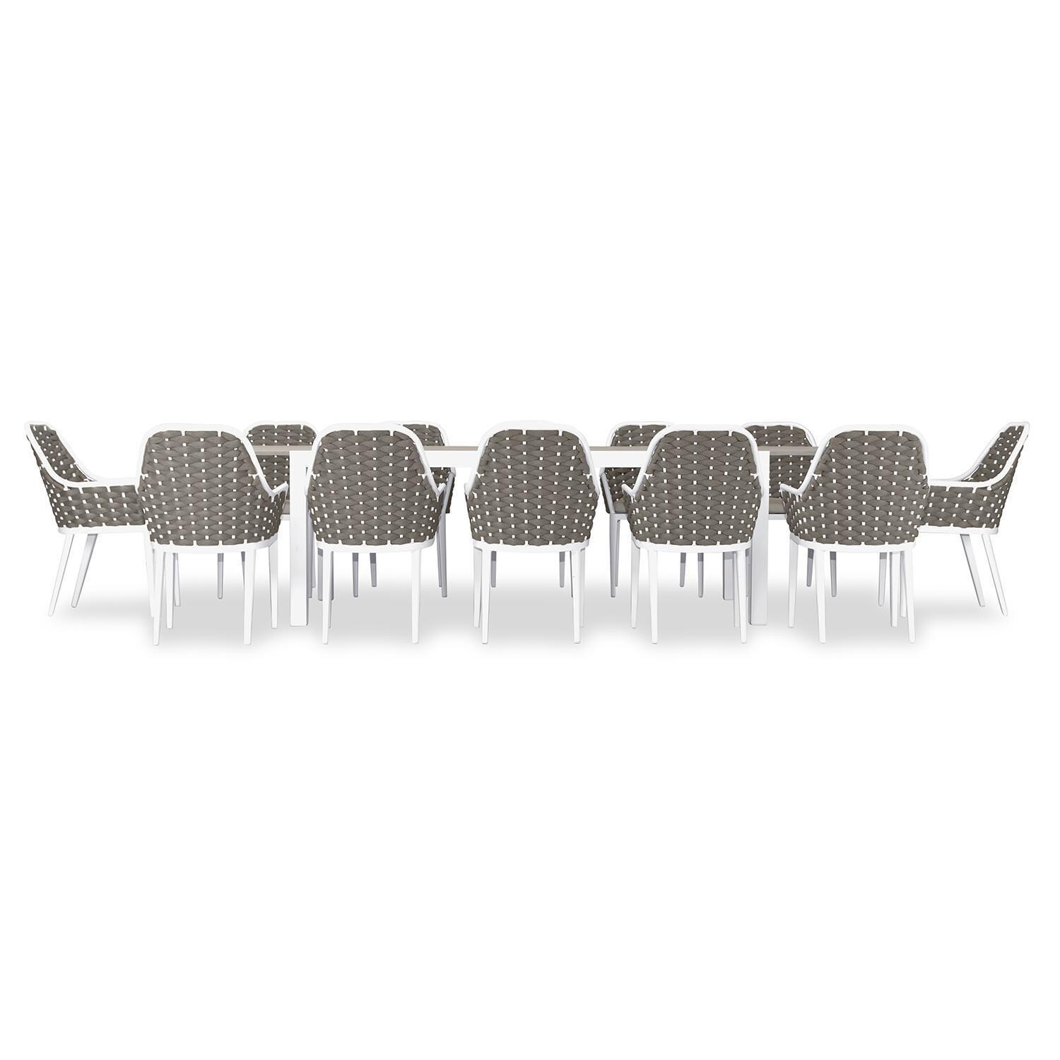 Chloe Bay 13 Pc Aluminum Extendable Dining Set in White/Concrete by Lakeview Outdoor Designs