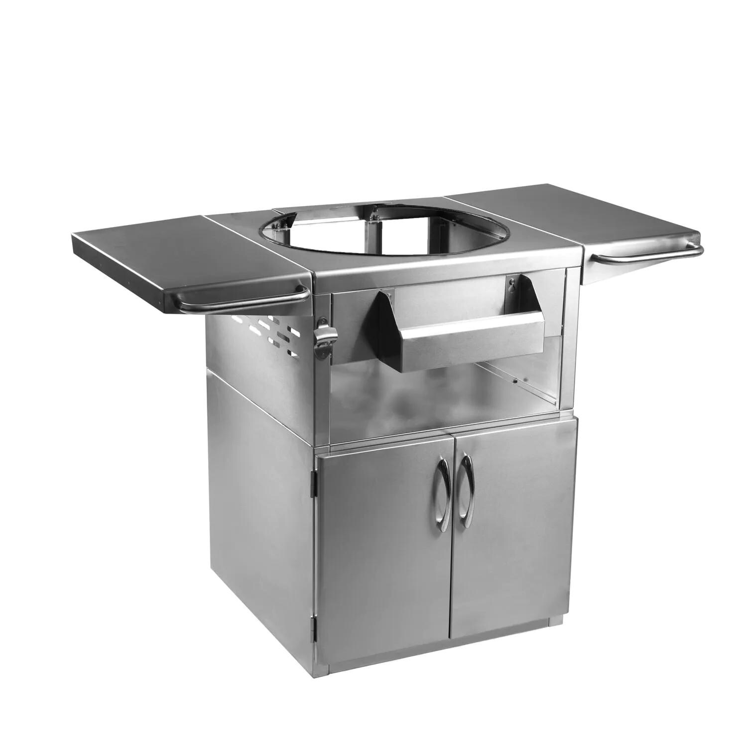 BBQGuys Signature BBQ-KGC-SS Stainless Steel Grill Cart For 18-Inch Kamado Grill - Angled Top View thumbnail