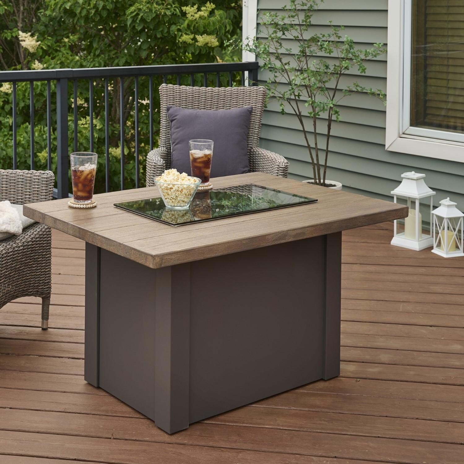 Havenwood 44 Inch Fire Pit Table W/ Driftwood Top & Grey Base - Glass Cover - Lifestyle thumbnail