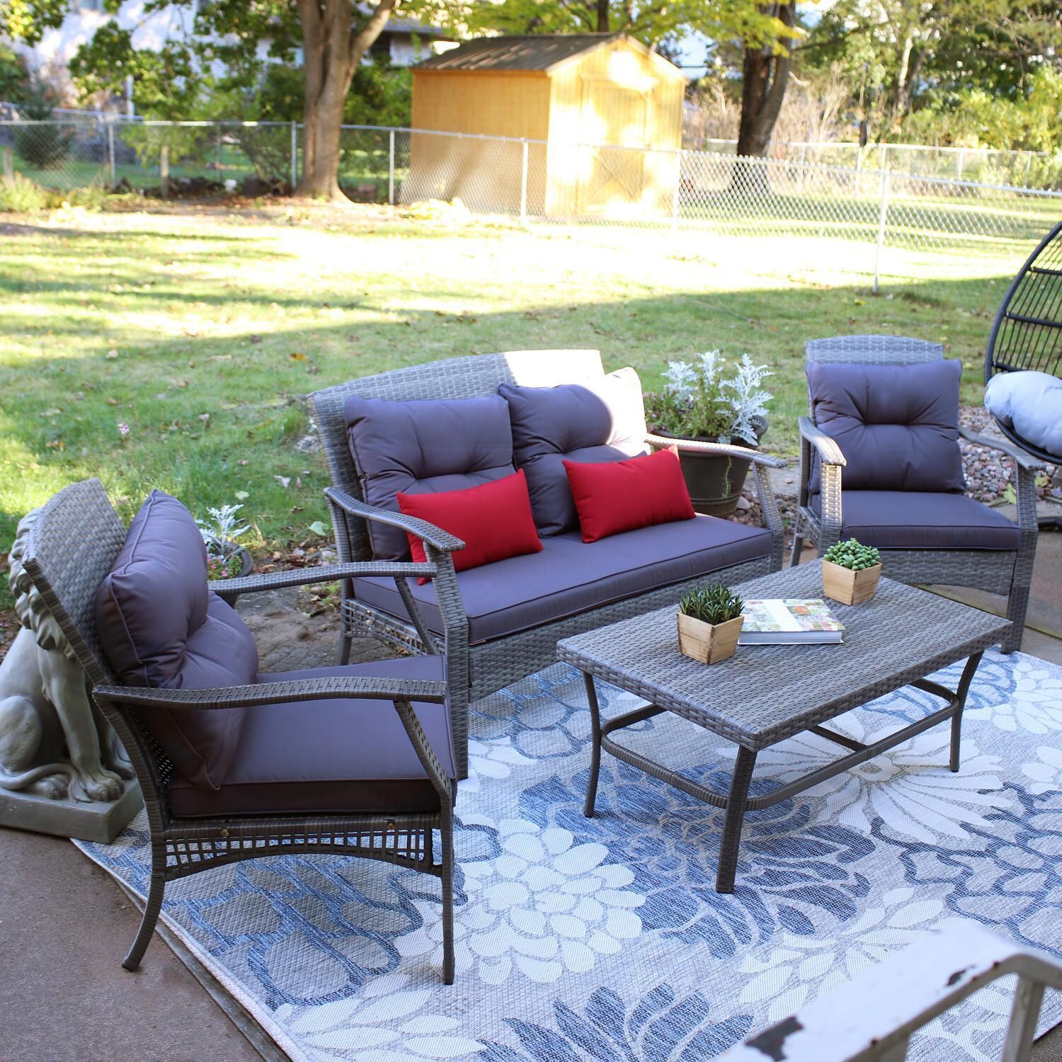 4 Pc Wicker Seating Set in Mixed Gray Charcoal by Ultimate Patio