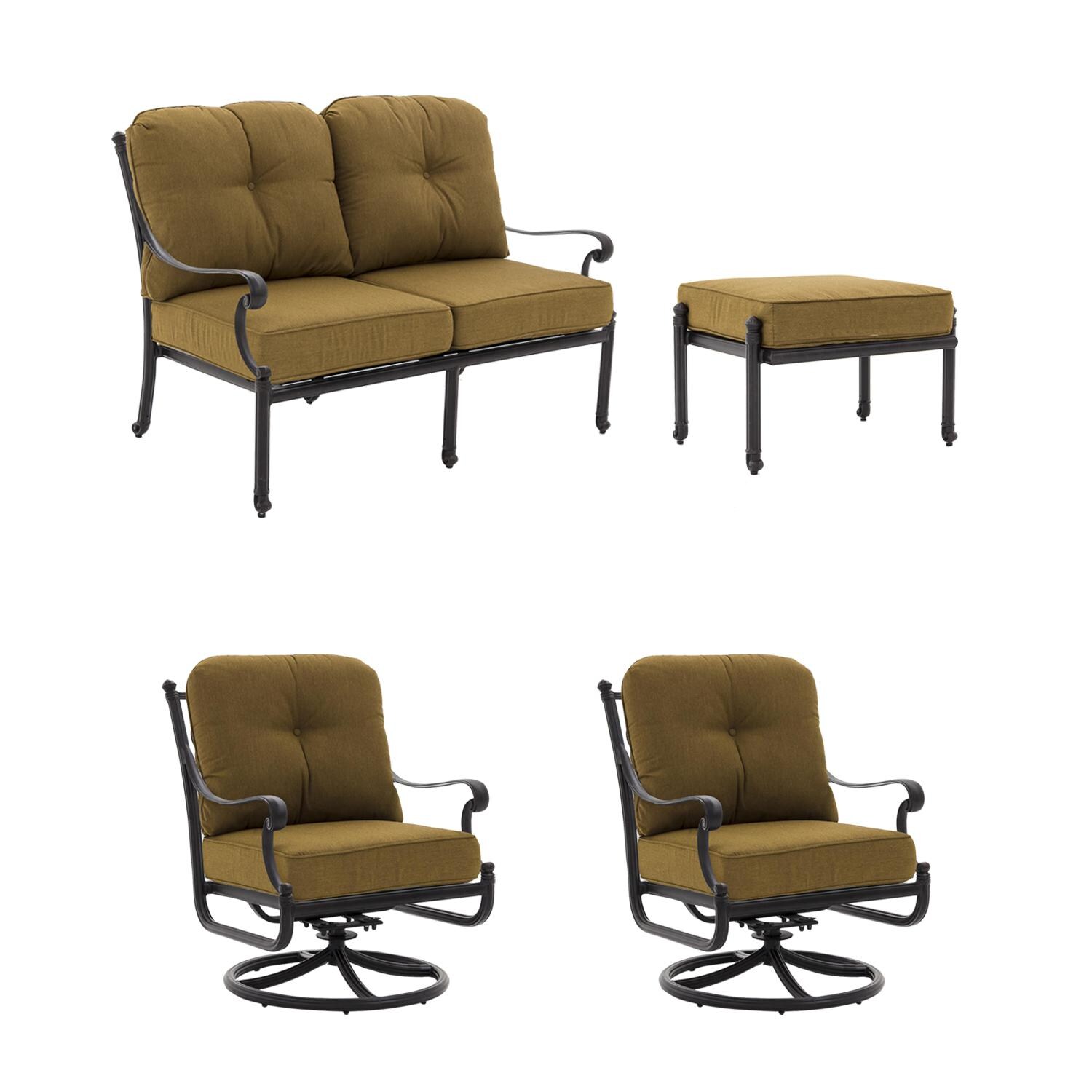 Evangeline 4 Piece Cast Aluminum Outdoor Conversation Set W/ Sunbrella