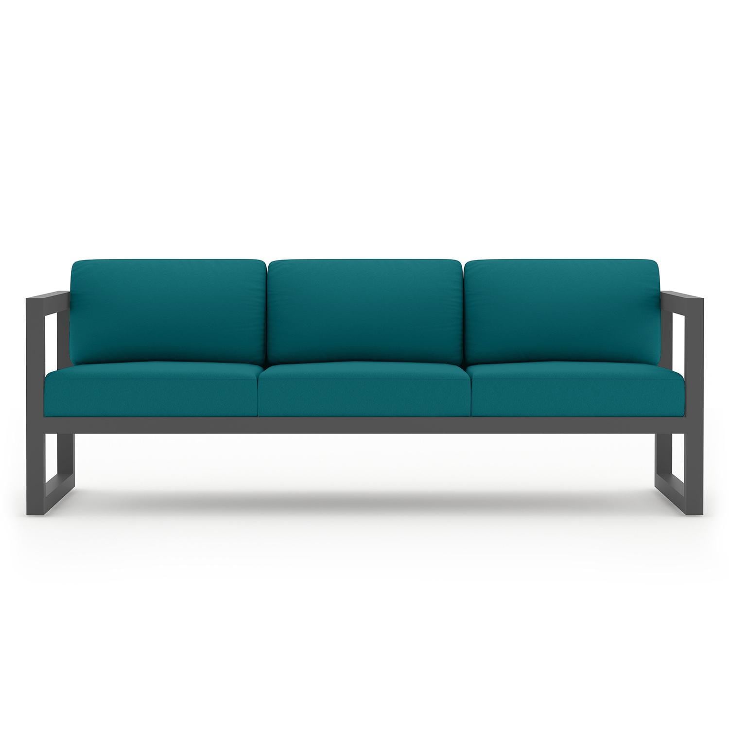 Misty Cove 3 Piece Seating Set in Slate w/Chat Table & Spectrum Peacock Cushions by Lakeview - Sofa - White Background thumbnail