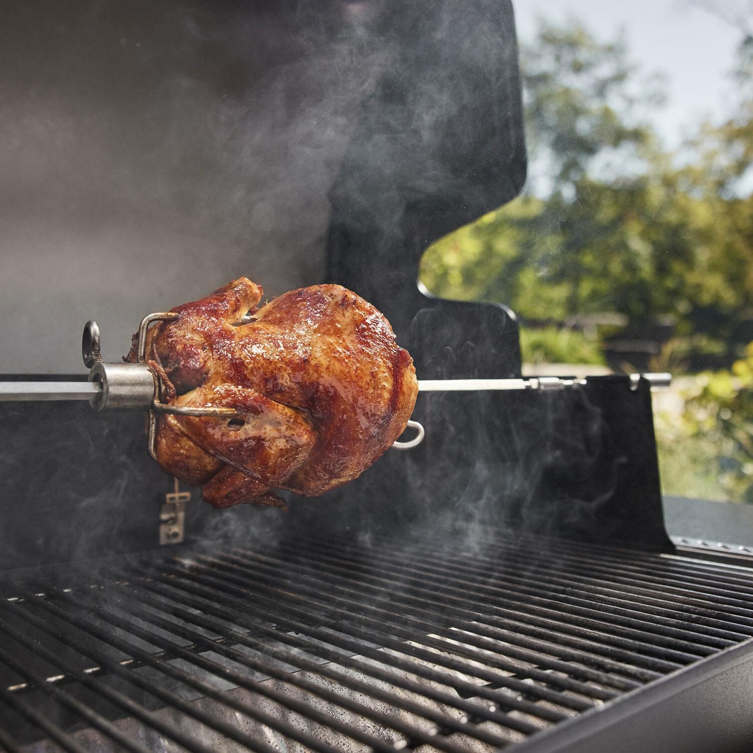 Weber 1500120 Searwood 600 Porcelain Coated Steel Pellet Grill - Chicken Rotisserie on Grill - Lifestyle thumbnail