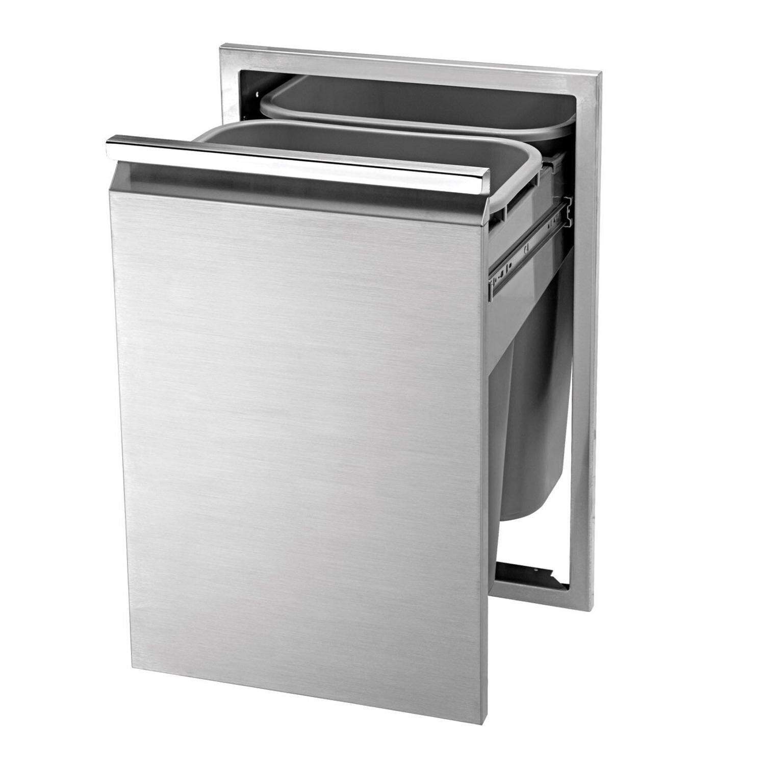 Twin Eagles TETD182T-B 18-in Roll-Out Stainless Steel Double Trash Drawer / Recycling Bin - White Background thumbnail