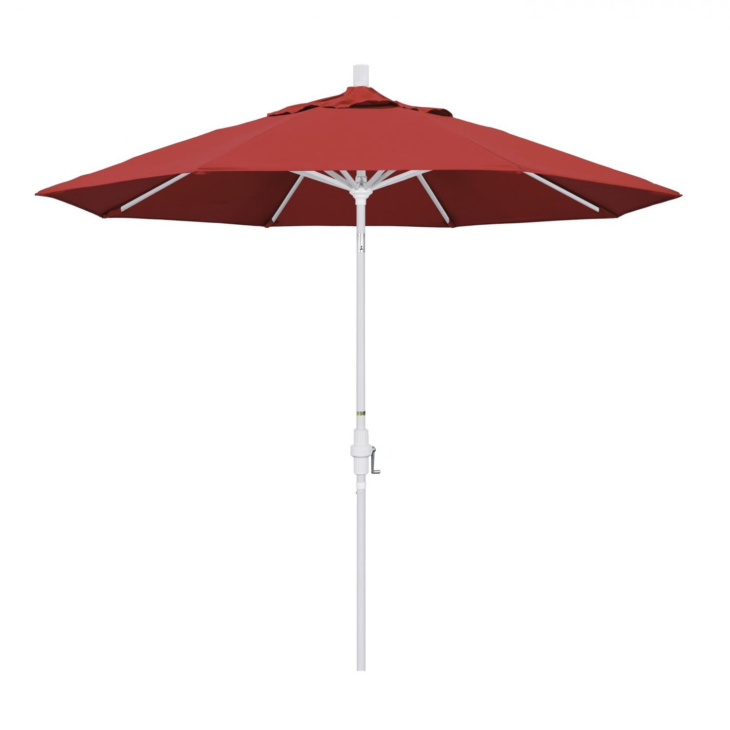 California Umbrella 9 Ft. Octagonal Aluminum Collar Tilt Patio Umbrella W/ Crank Lift & Aluminum Ribs - Matted White Frame / Olefin Red Canopy