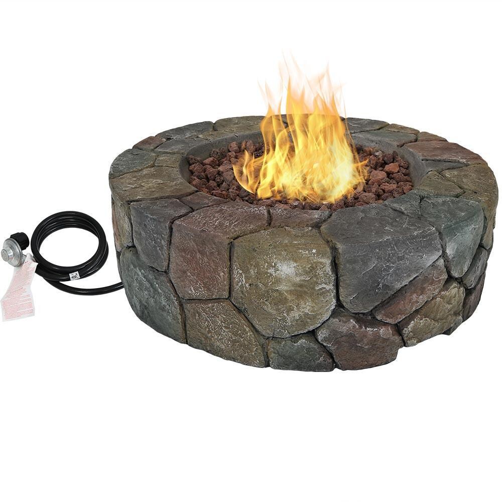 Ultimate Patio 30-Inch Round Cast Stone Propane Gas Fire Pit - Flames thumbnail