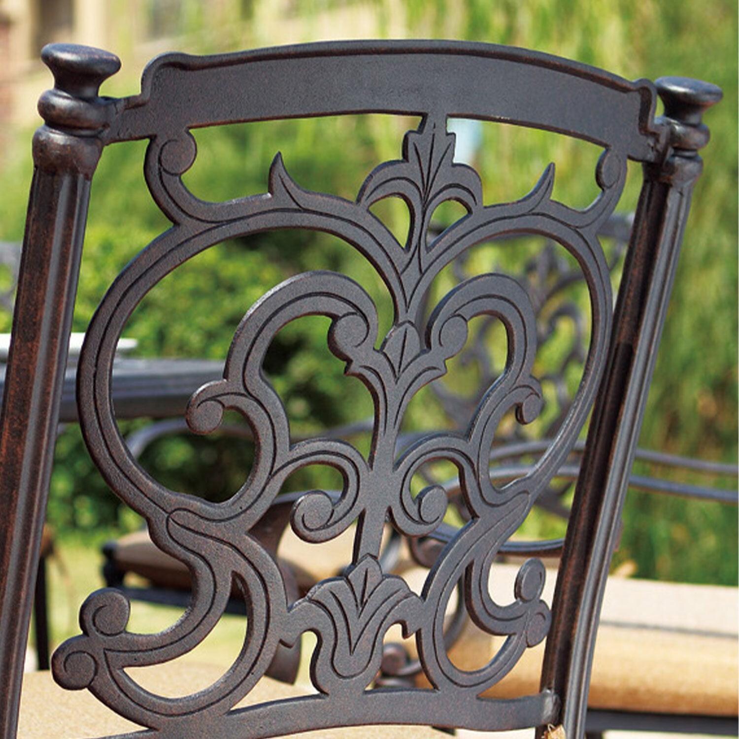 Santa Barbara 3 Pc Cast Aluminum Counter Height Bar Set w/ 30 Inch Round Series 60 Table in Antique Bronze/Beige Canvas by Darlee - Bar Stool - Rear View - Detail thumbnail