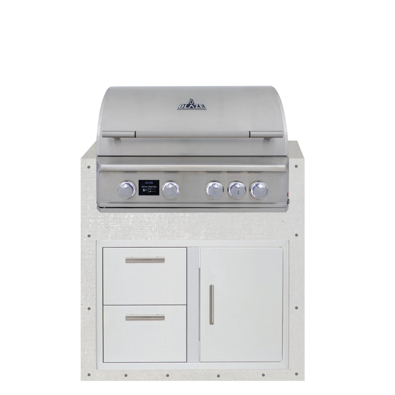 BBQGuys Signature 36-in Ready for Finish Outdoor Kitchen Module w/ Blaze LTE PRO 32-in Propane Grill & Double Drawer & Door Combo - Module - White Background thumbnail