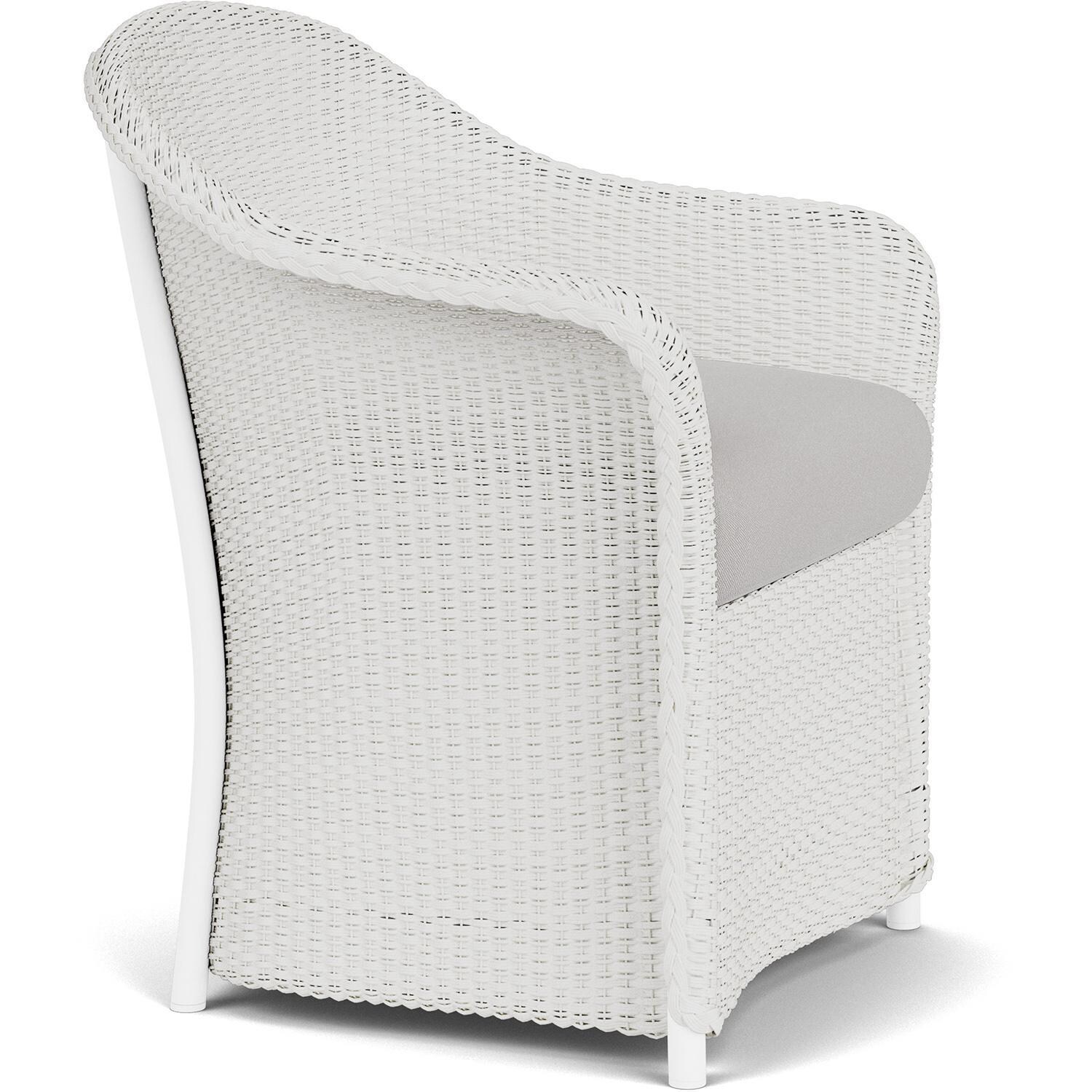 Lloyd Flanders Weekend Retreat Dining Armchair in Matte White Finish W/ Tundra Dove Fabric - Angled thumbnail