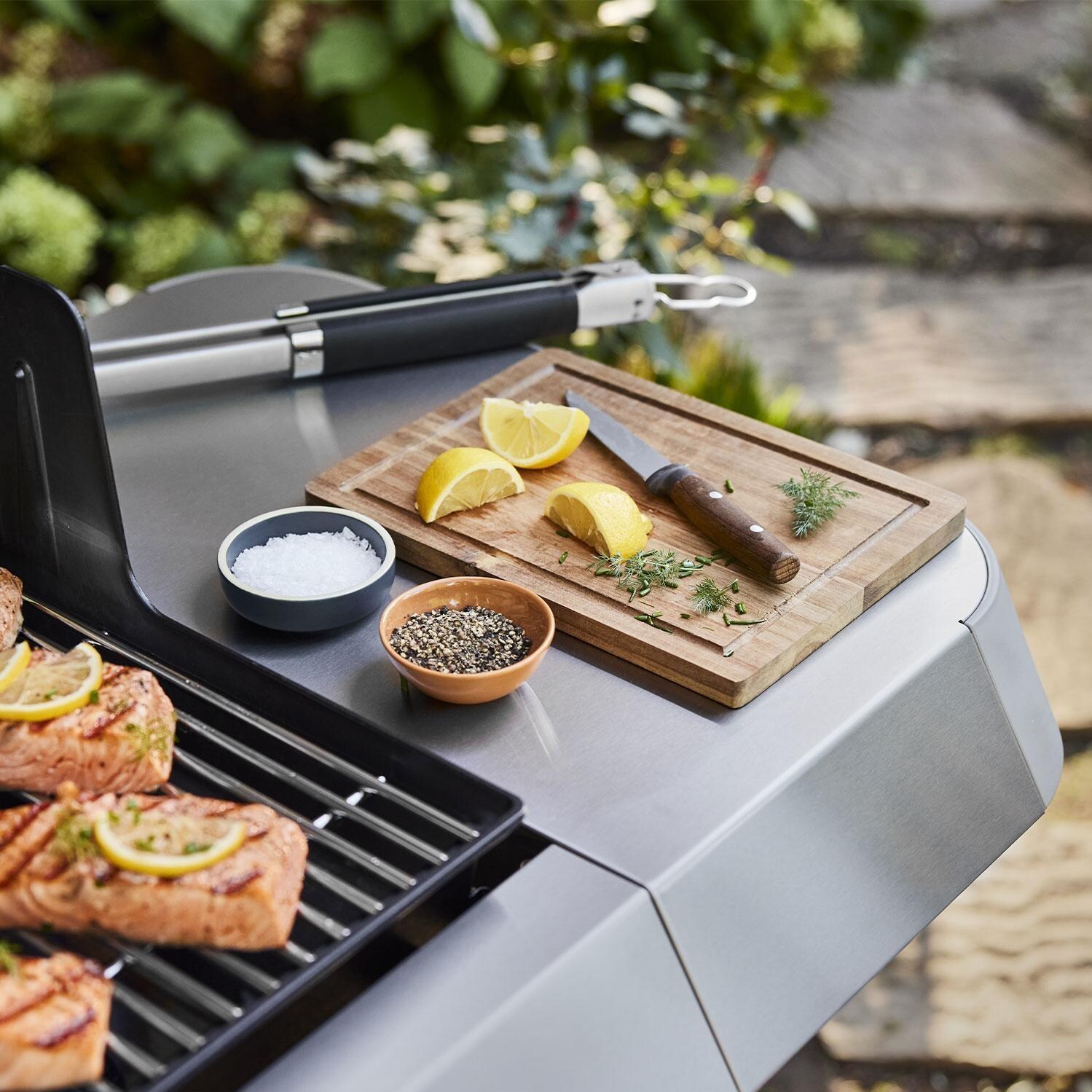 Weber 1500568 GENESIS S-315 Propane Gas Grill in Stainless Steel - Extra Larger Prep & Serve Table - Lifestyle thumbnail