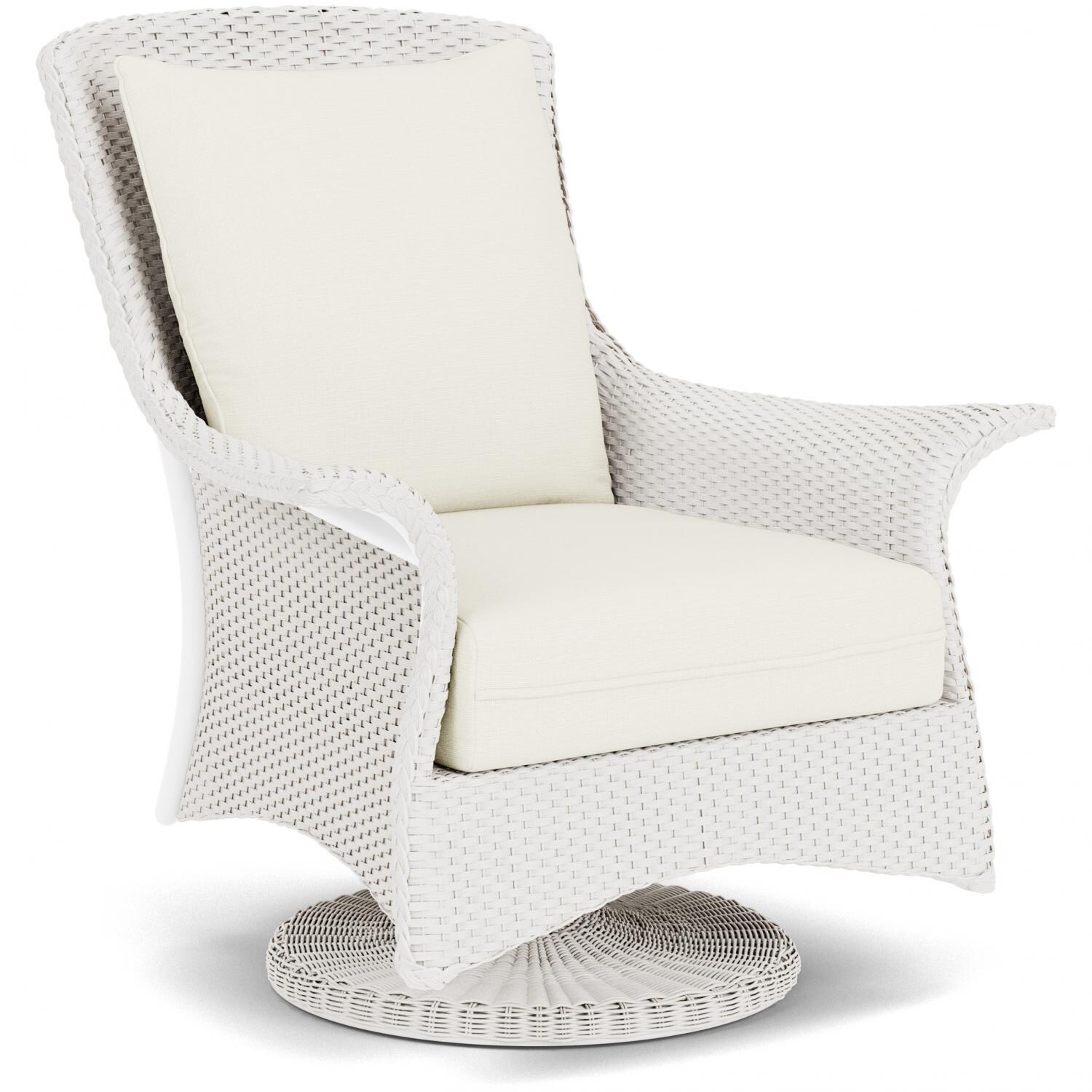Lloyd Flanders Mandalay Swivel Rocker Lounge Chair in White Finish with Sailcloth Salt fabric - Angled thumbnail