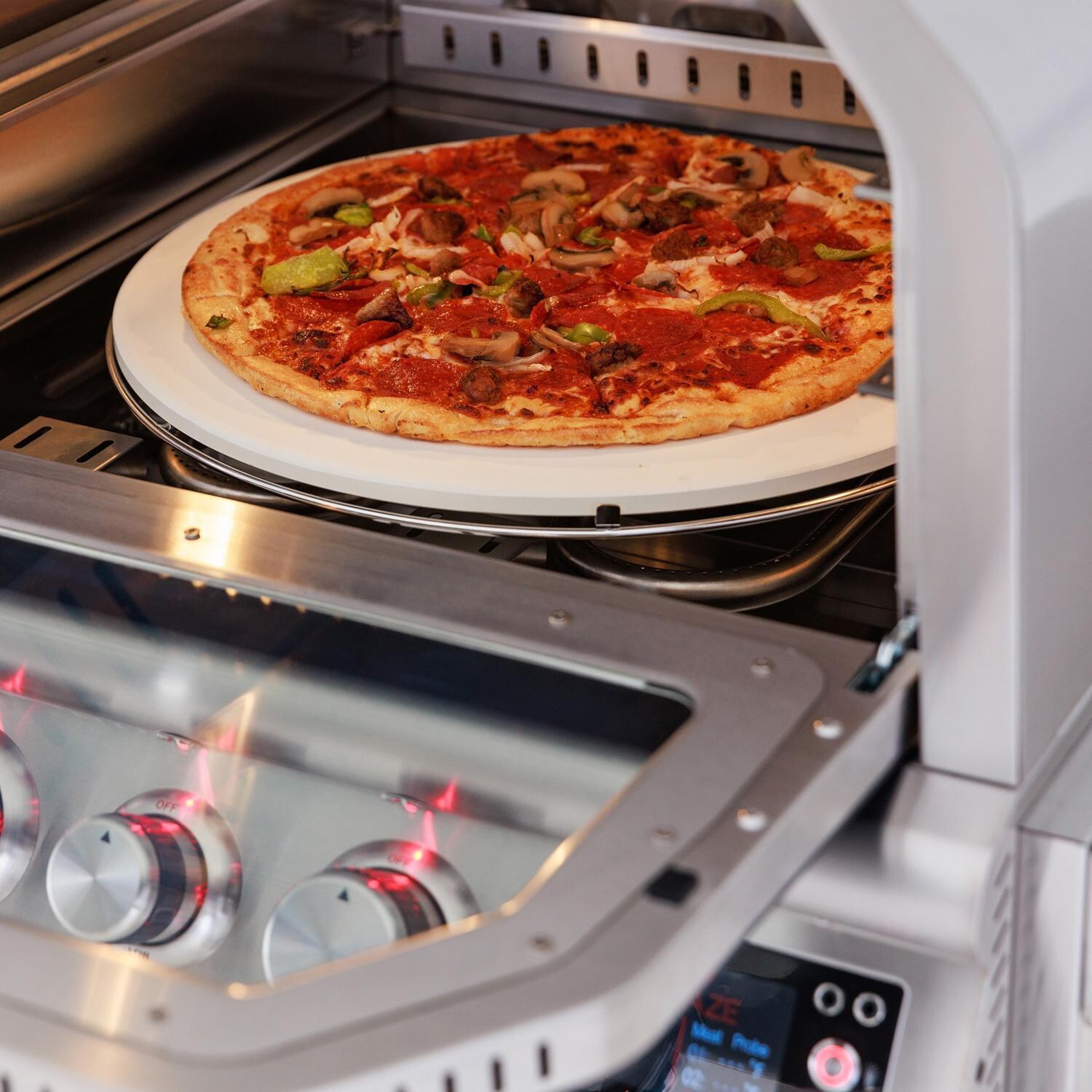 Blaze BLZ-26-PZOVN-LP 26-Inch Built-In Propane Outdoor Oven W/ Rotisserie - Pizza Door Open - Detail