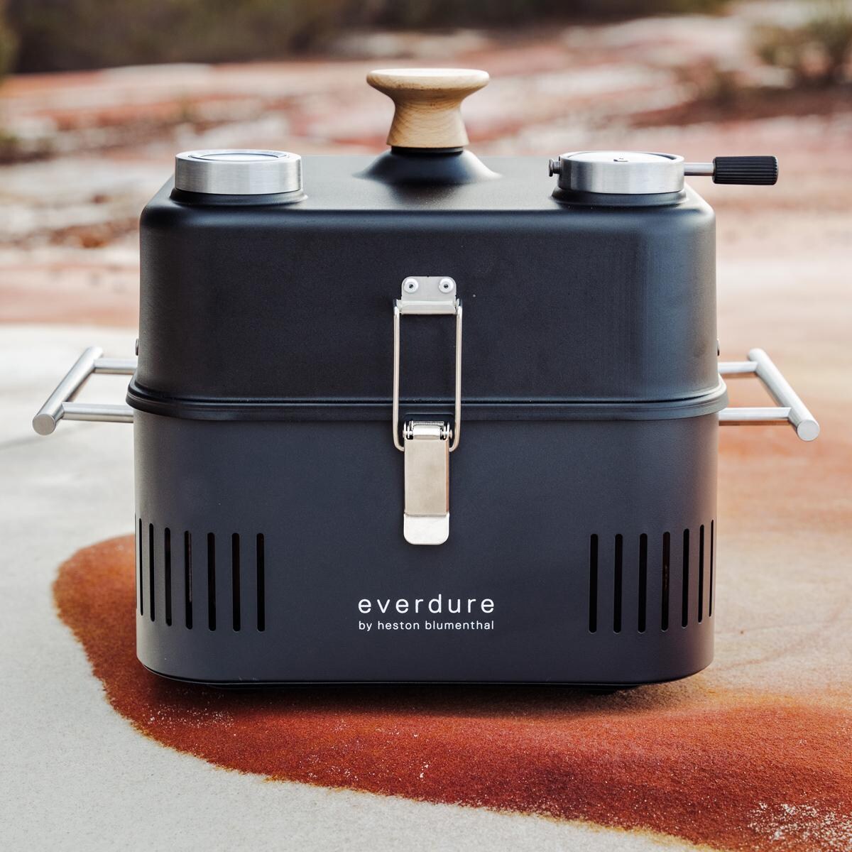 Everdure HBCUBEGUS Graphite CUBE 17 Inch Portable Charcoal Grill W/ CUBE Roasting Hood - Lifestyle thumbnail