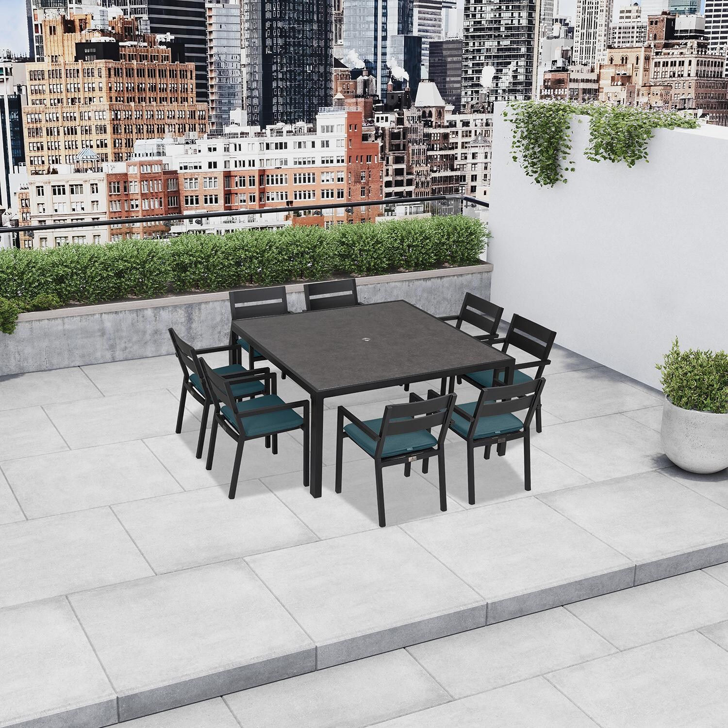Calm Bay 9 Pc Square Dining Set in Black/Cast Lagoon by Lakeview - Lifestyle thumbnail