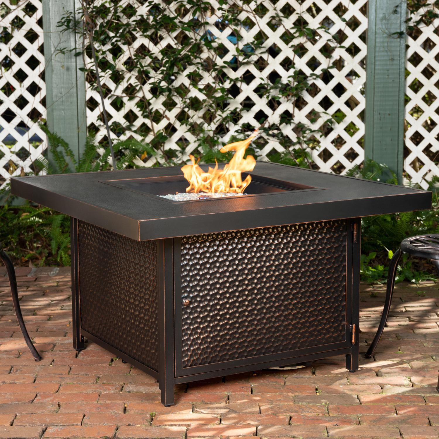 La Flore 40 Inch Square Aluminum Natural Gas Fire Pit Table in Antique Bronze by Ultimate Patio (Ships As Propane w/ Natural Gas Conversion Kit)