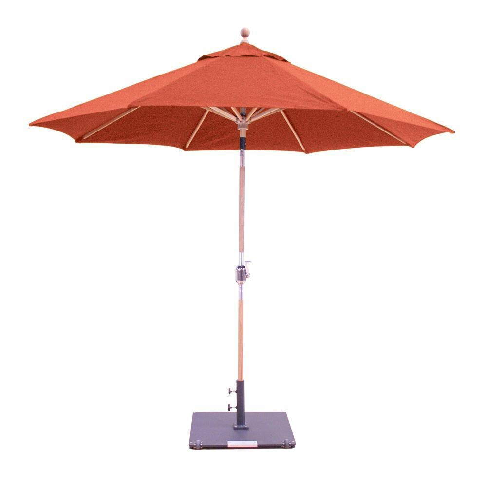Galtech 9 Ft. Octagonal Teak Patio Market Umbrella W/ Crank Lift And Rotational Tilt - Sunbrella Canvas Brick Canopy image