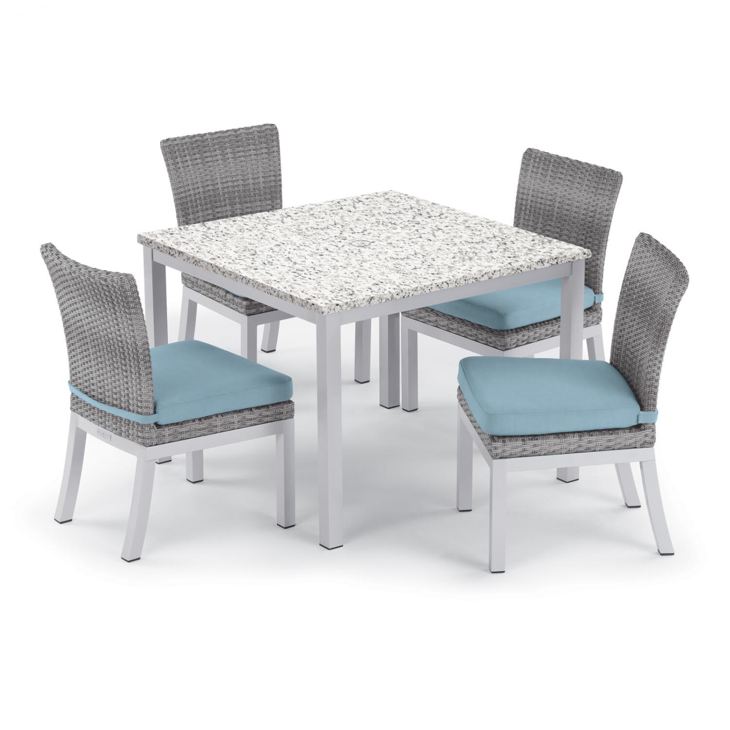 Argento 5 Piece Wicker Patio Dining Set W/ 39 Inch Square Lite-Core Ash Table, Side Chairs & Ice Blue Cushions By Oxford Garden thumbnail