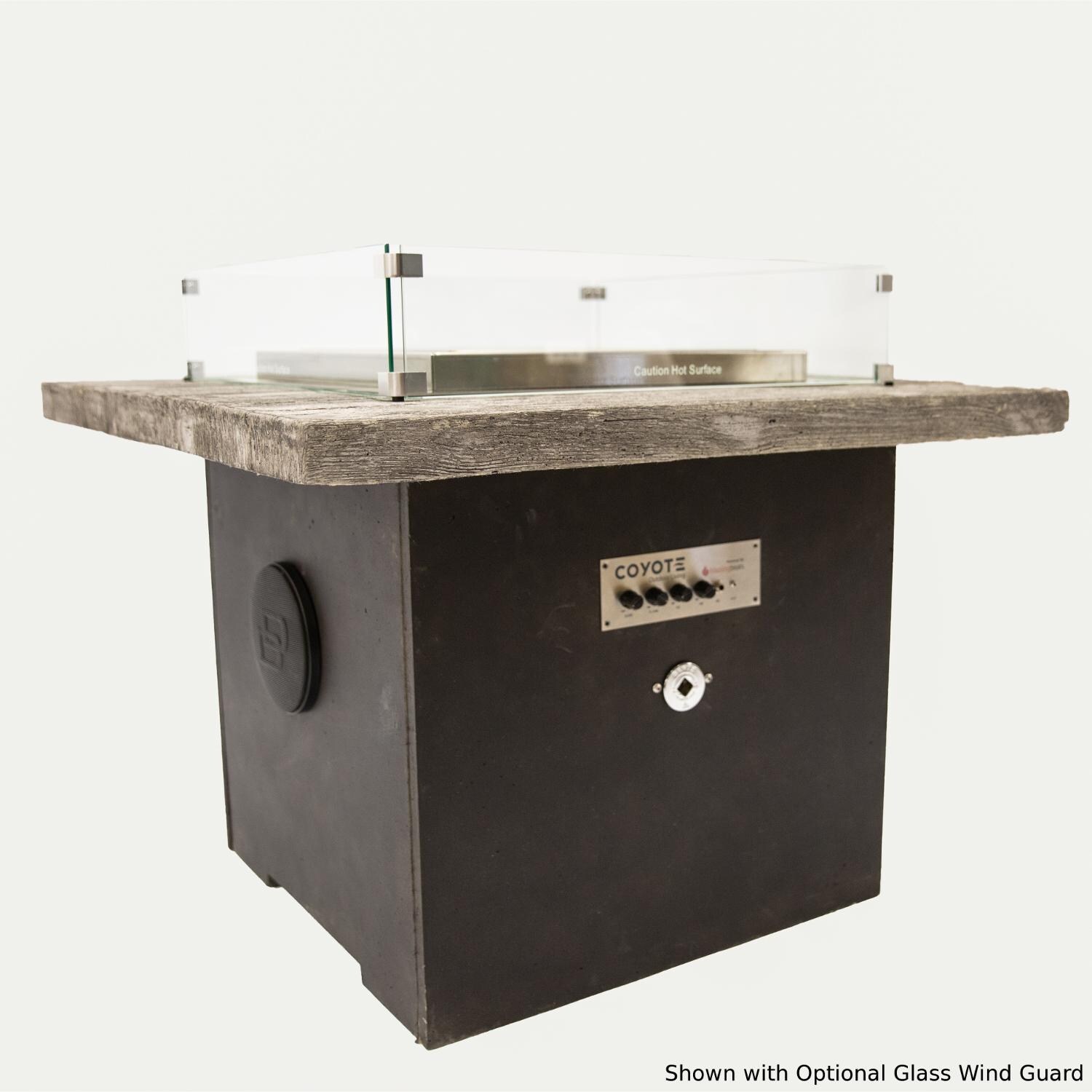 Blazing Beats Dancing Flame Fire Table with South Beach Loft Finish - Angle Front View - Optional Wind Guard Shown thumbnail