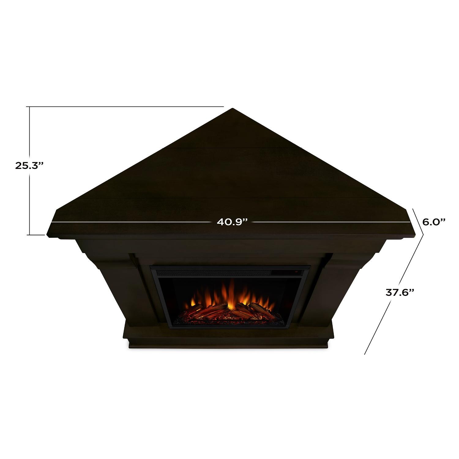 Real Flame - 5950E-DW - Chateau 40-Inch Corner Electric Fireplace With Mantel - Dark Walnut - Overall Dimensions thumbnail