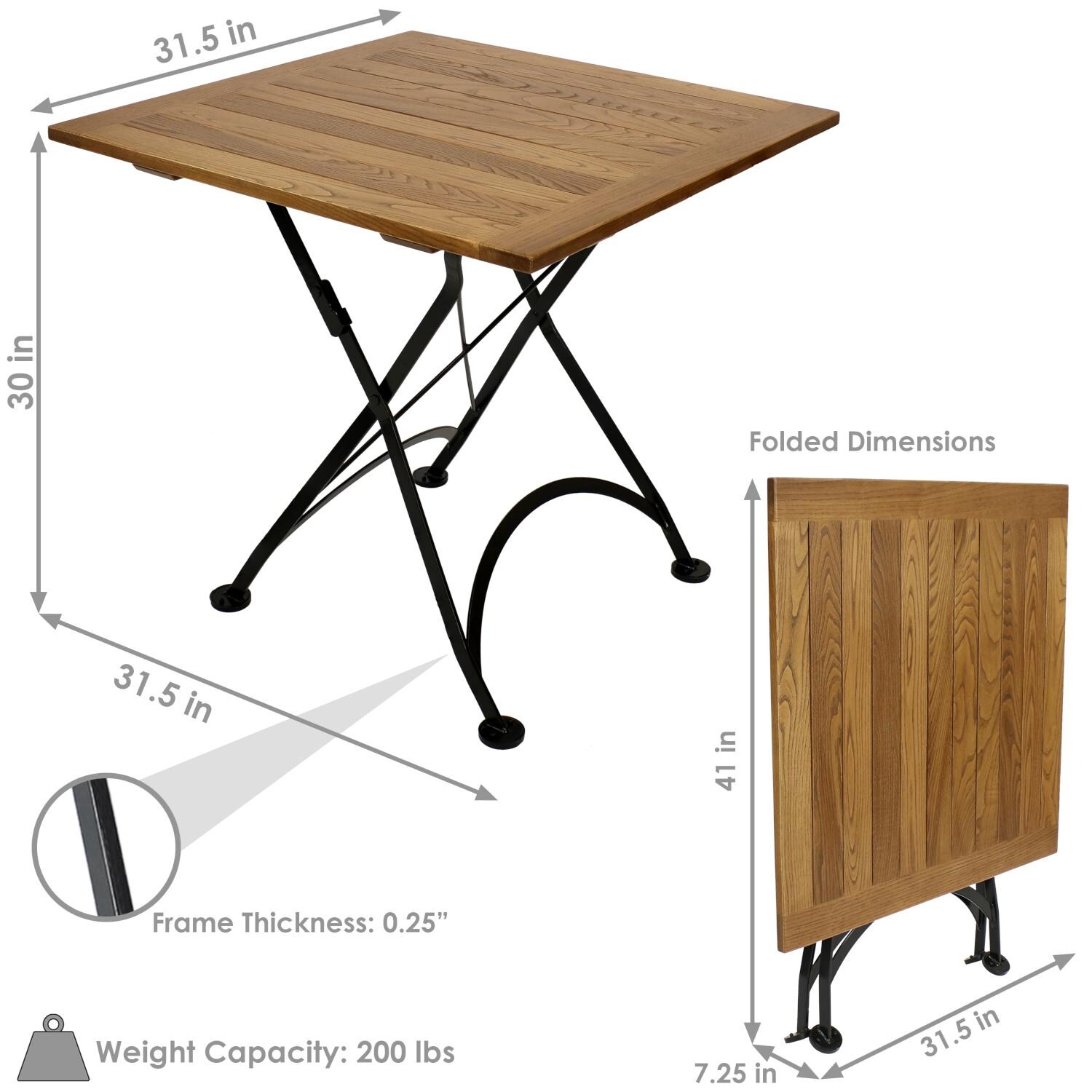 Ultimate Patio 32-Inch European Chestnut Wood Folding Square Bistro Table - Dimensions thumbnail
