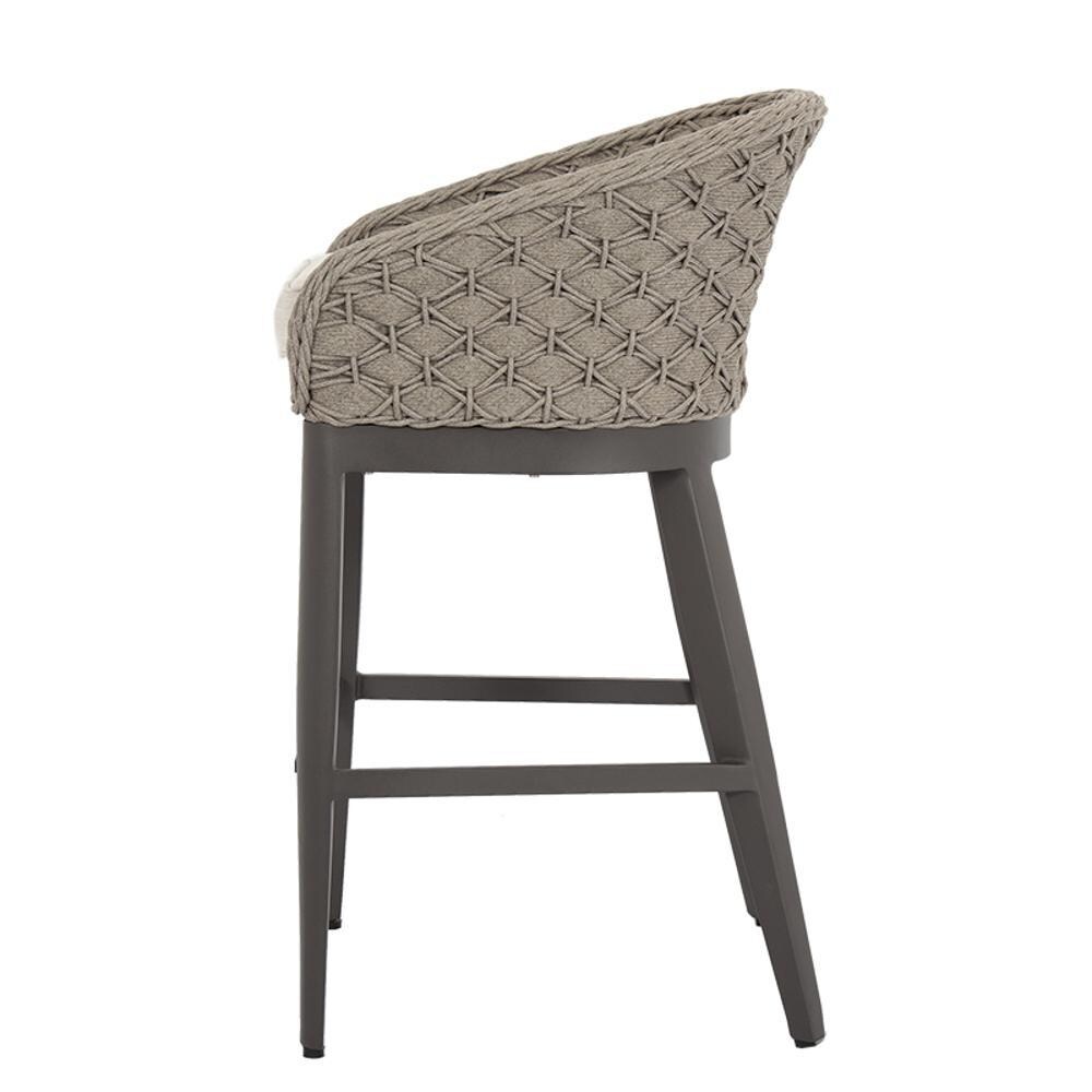 Sunset West - 4501-7B-57005 - Marbella Rope & Aluminum Patio Barstool W/ Sunbrella Echo Ash Cushion - Side View - White Background thumbnail