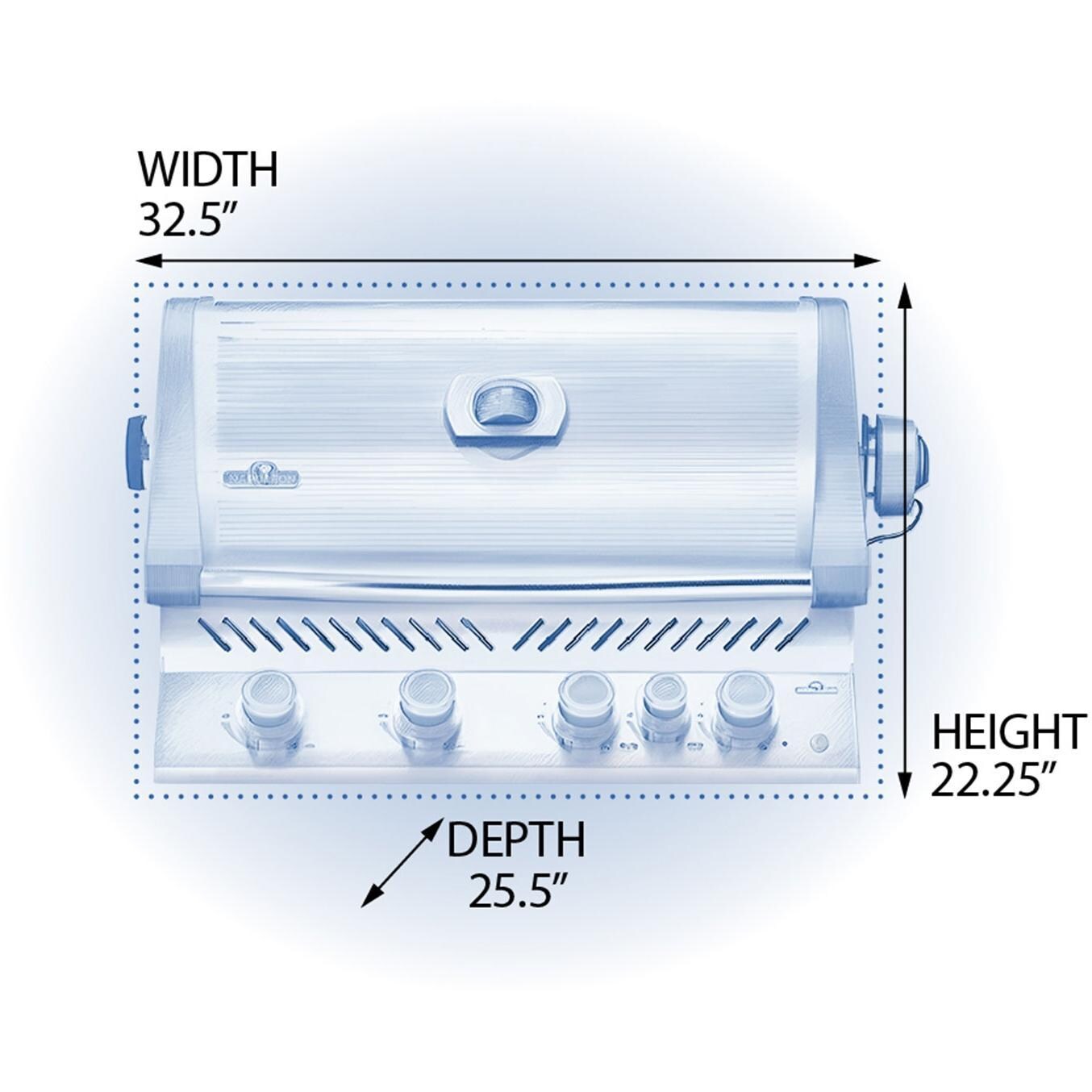 Napoleon BIP500RBPSS-3 (2019) Prestige 500 Built-in Propane Gas Grill with Infrared Rear Burner - Dimensions - Diagram thumbnail