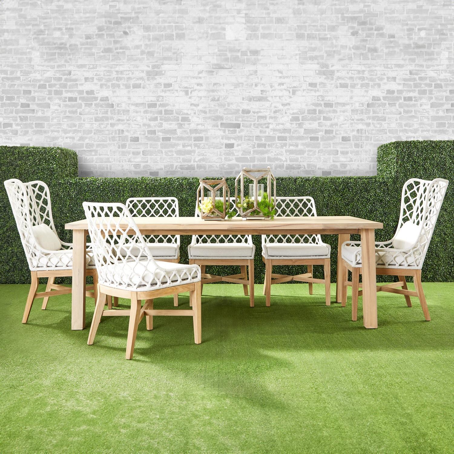 Costa Brook 7 Pc Gray Teak Dining Set in White Speckle By Lakeview