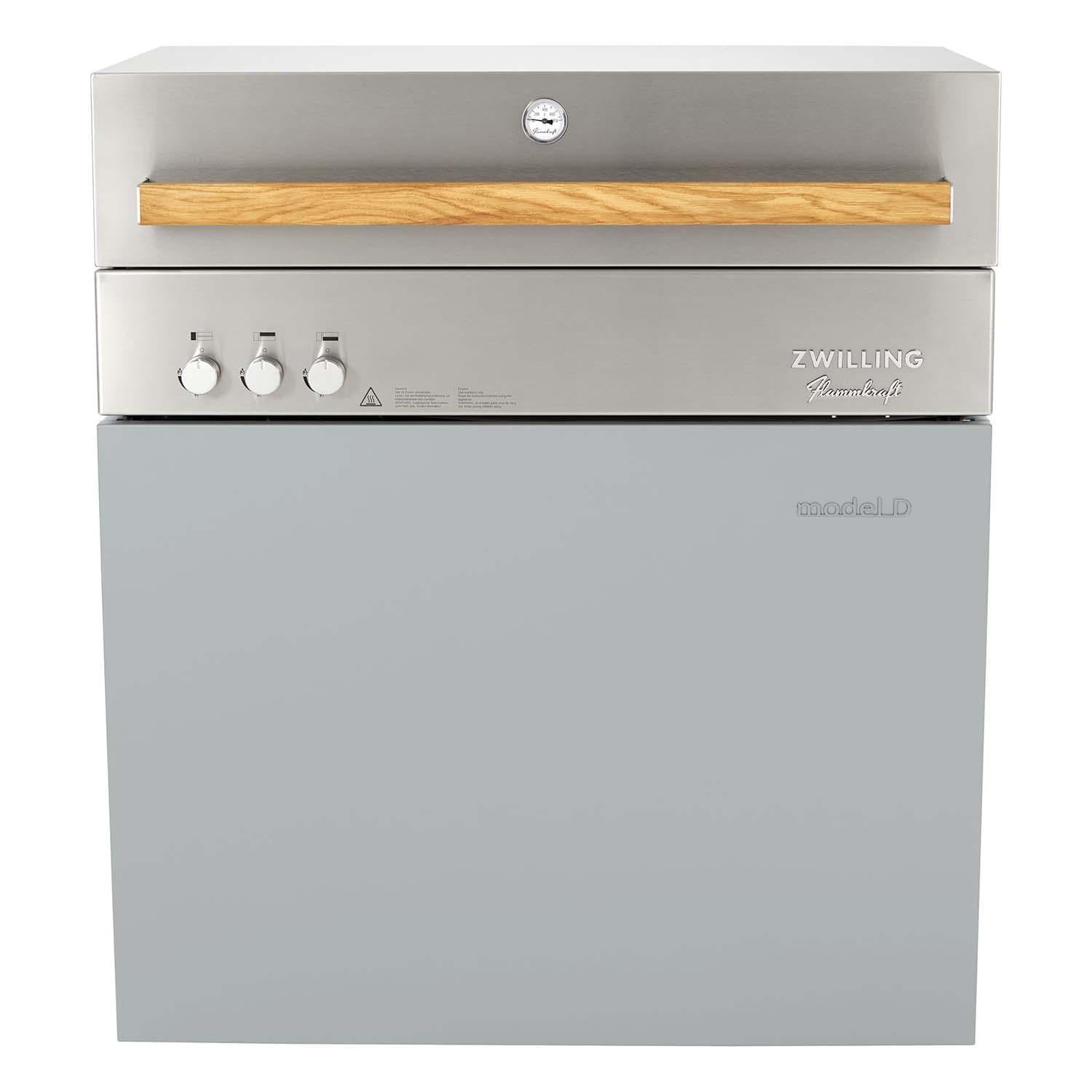 Flammkraft 1029485 Model D Freestanding Grill - Light Grey - w/ Hood Closed - White Background thumbnail