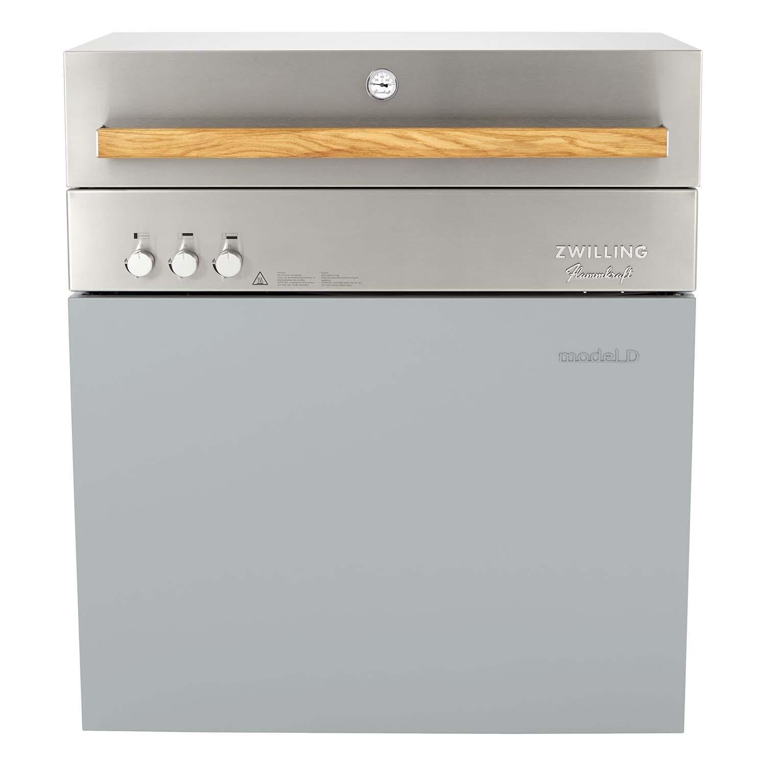 Flammkraft 1029485 Model D Freestanding Grill - Light Grey - w/ Hood Closed - White Background thumbnail