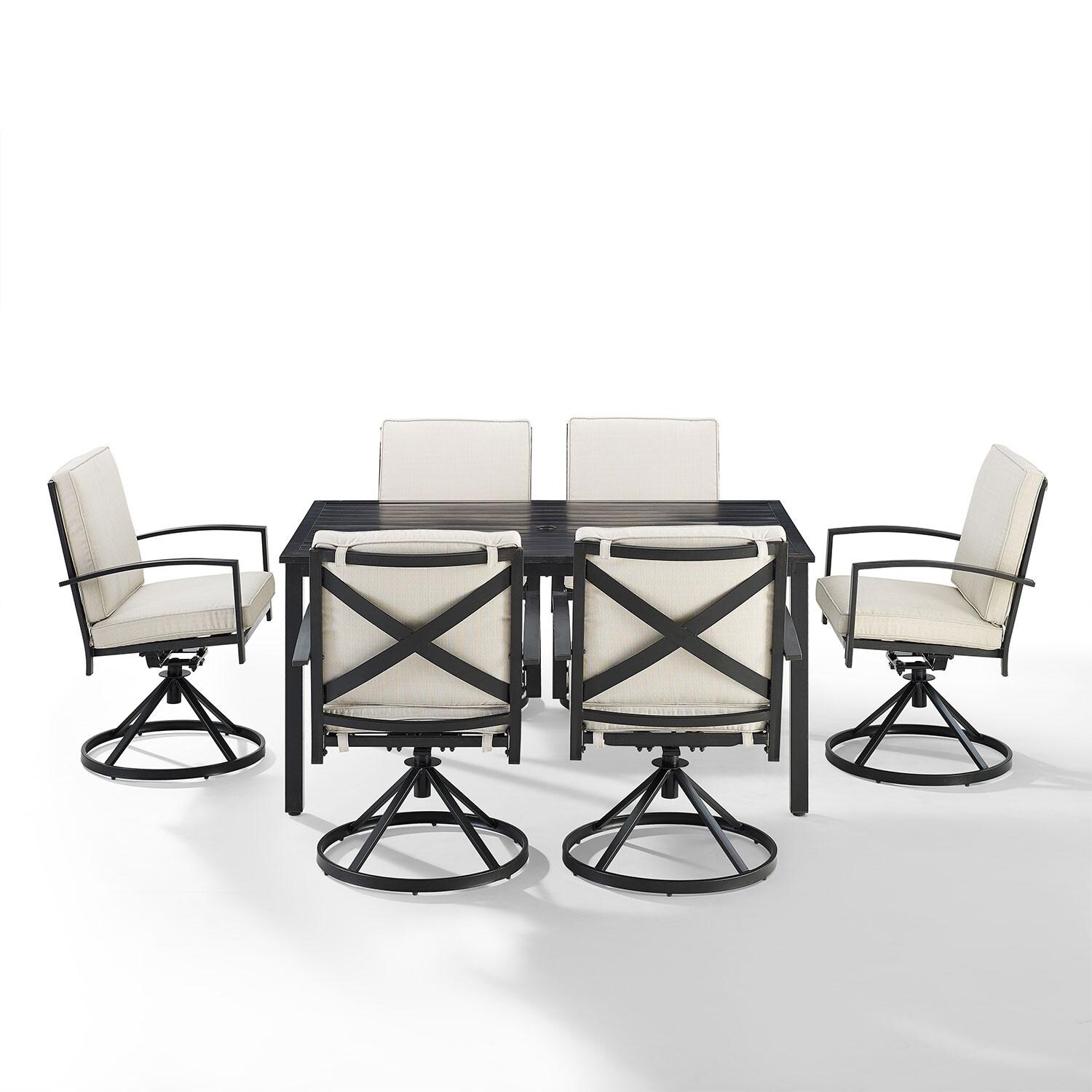 Ultimate Patio UP-82255BZ-OL 7Pc Outdoor Dining Set in Oatmeal W/ Swivel Chairs - Front View - White Background thumbnail