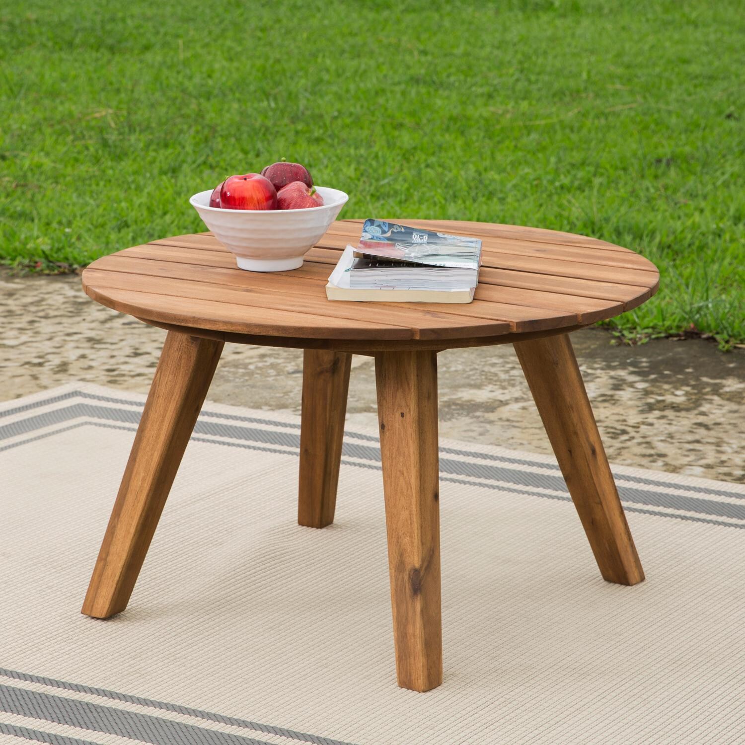 Walker Edison 30 Inch Round Acacia Patio Coffee Table - Brown image