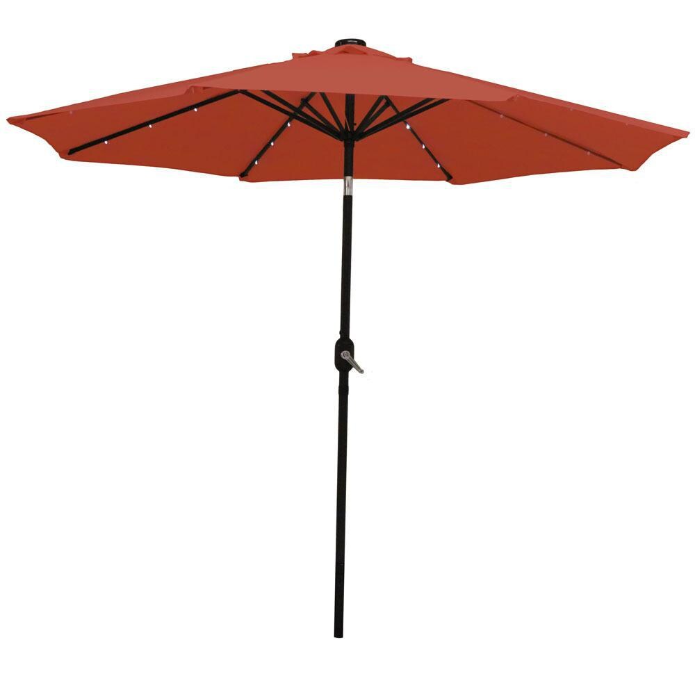 Ultimate Patio 9 Ft. Solar Lighted Octagonal Aluminum Patio Market Umbrella W/ Crank & Tilt - Black Frame & Burnt Orange Polyester Canopy