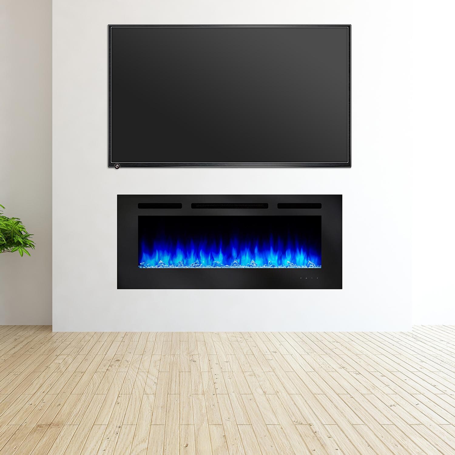 SimpliFire Allusion 48-Inch Wall Mount Electric Fireplace - Blue Flame - Living Room Lifestyle thumbnail