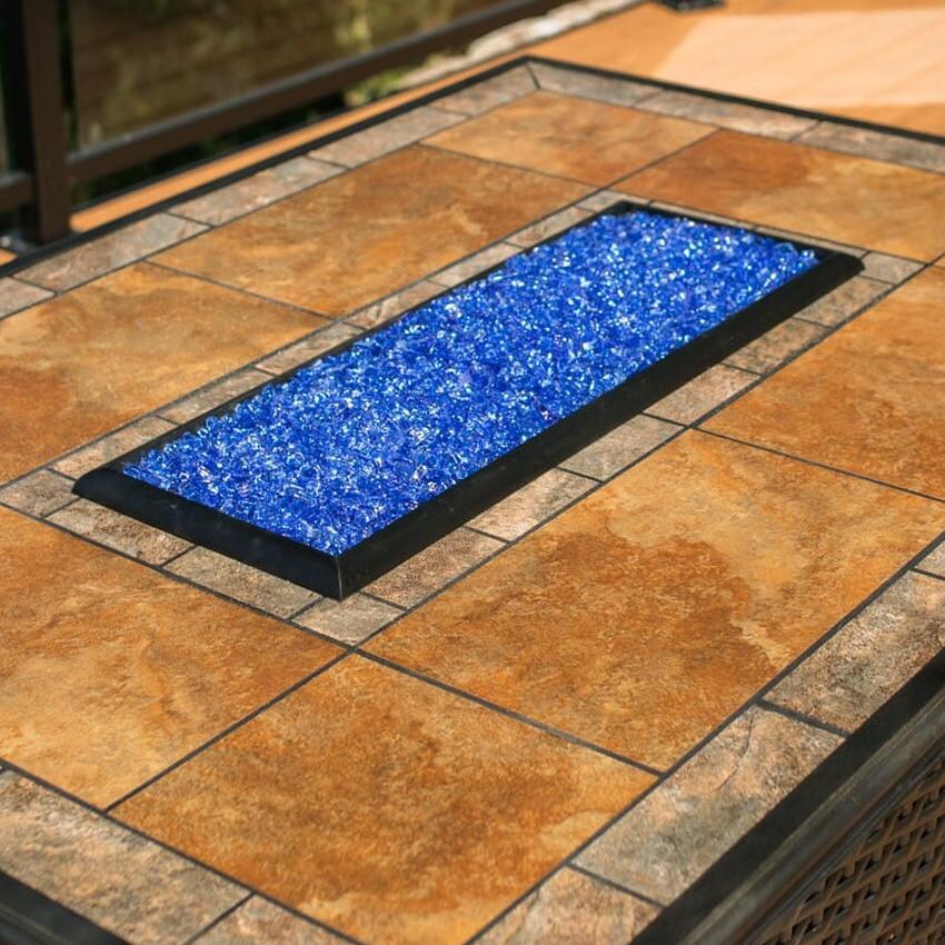 Tretco 54-Inch Rectangular Wicker Fire Pit Table - Dark Brown W/ Tile Top - Detail thumbnail