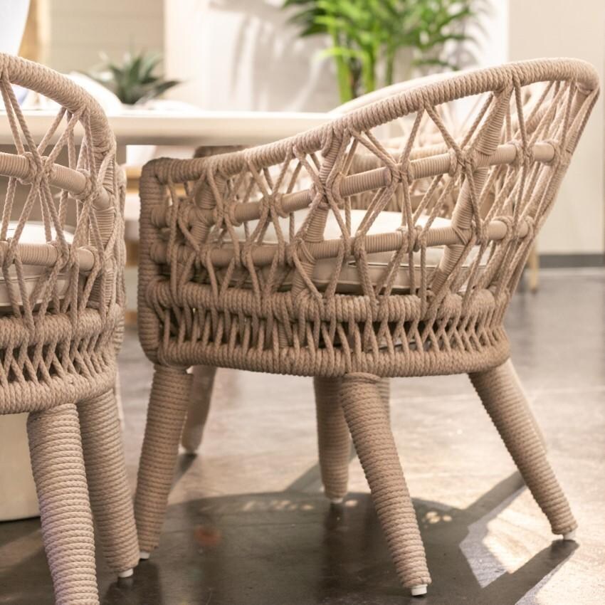 Dana Woven Rope Dining Arm Chair w/ Self Welt in Natural/Canvas Granite by Sunset West - Chair Back - Lifestyle thumbnail